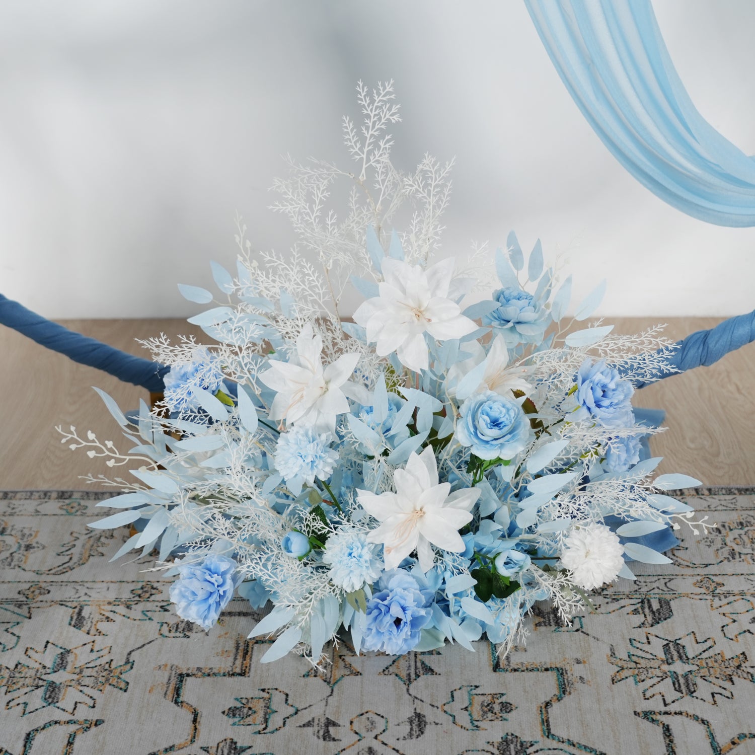 Artificial Blue Wedding KT Backdrop Flower Row Decor