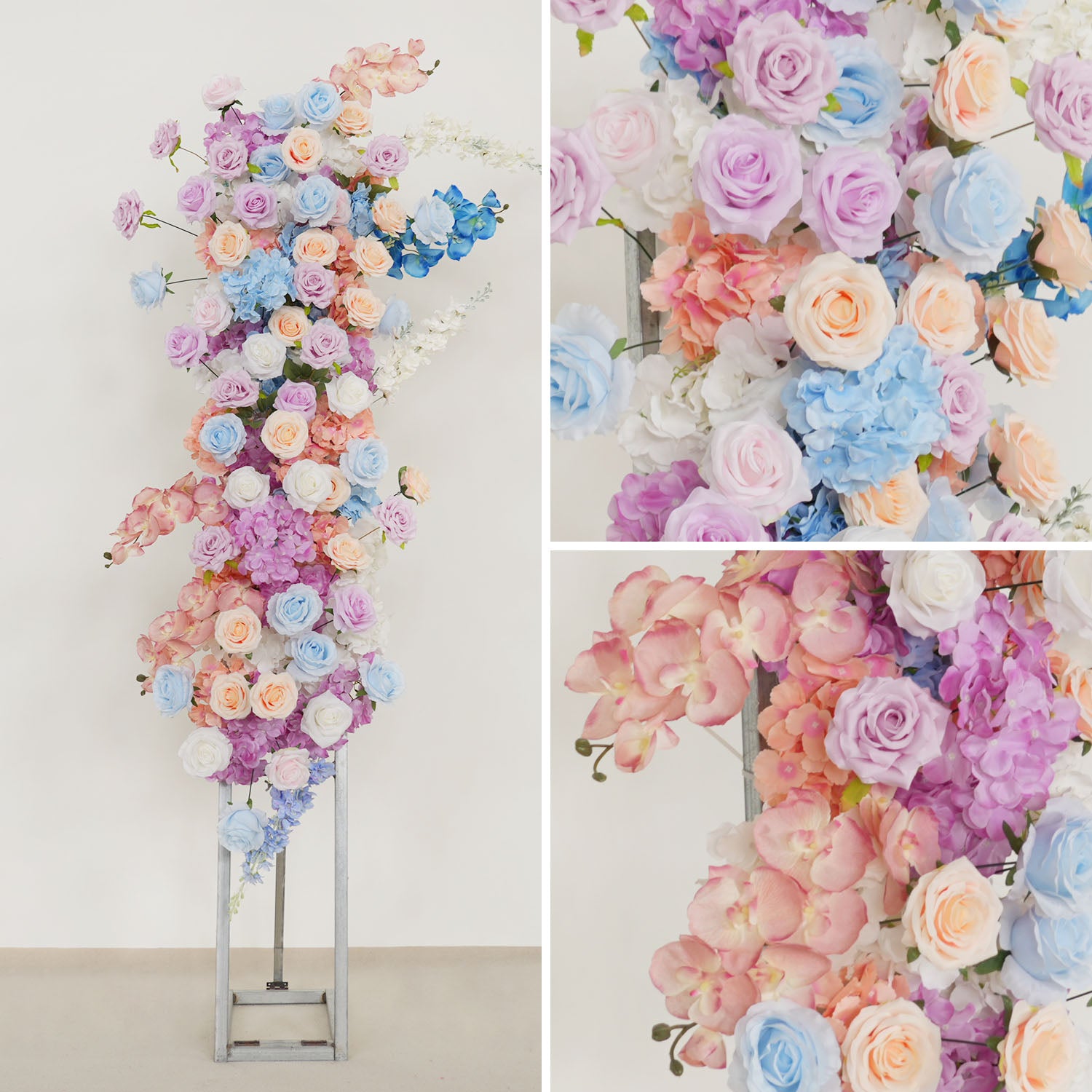 Uflower Artificial Purple Blue Wedding KT Backdrop Flower Row Decor