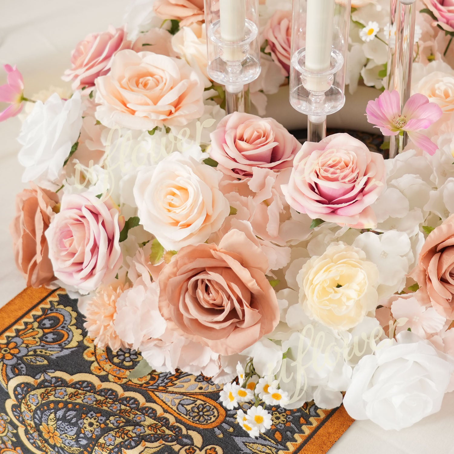 Uflower Champagne Pink Rose Arrangement Wedding Backdrop Floral Props