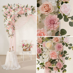 Uflower Wedding Backdrop Pink Rose Green Leaf Floral Arrangement