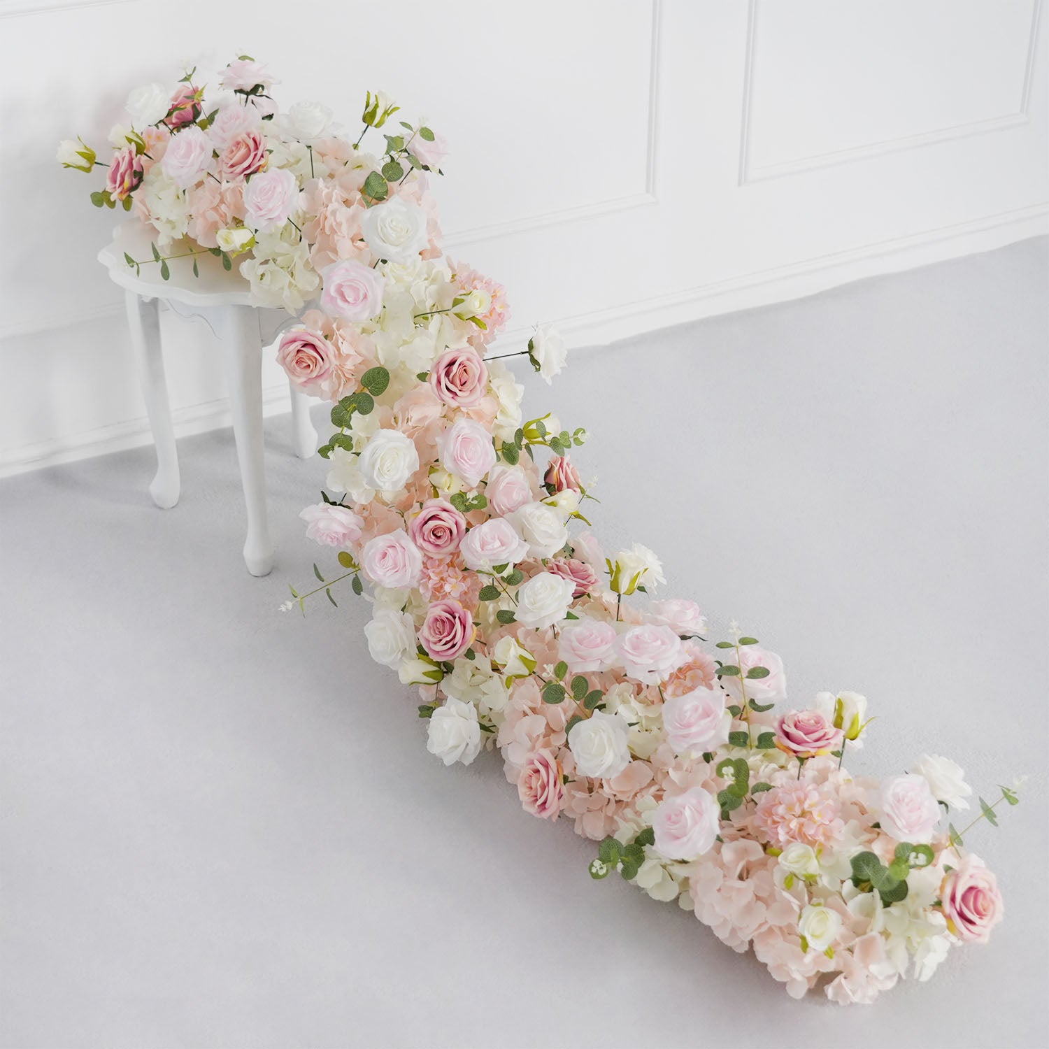 Uflower Pink Rose Table Runner Sofa Floral Wedding Backdrop Decor