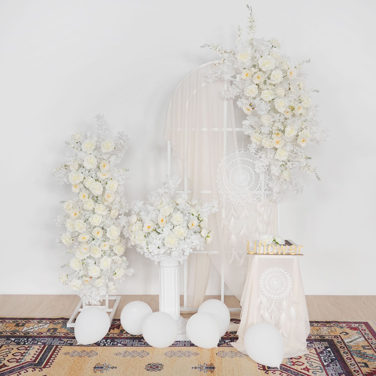 Uflower White Rose Wedding Background Arch KT Board Decoration Flower Arrangement