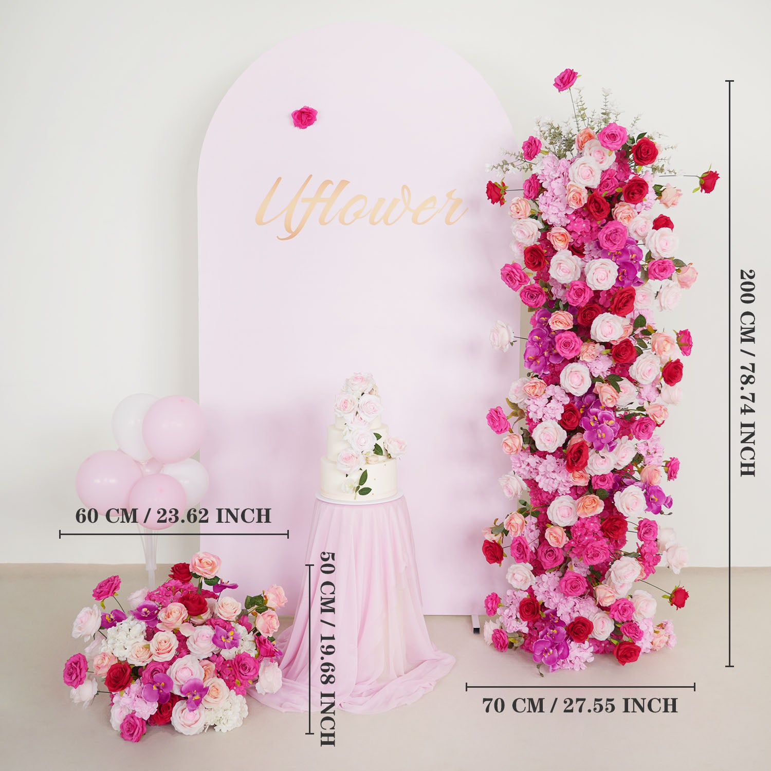 Uflower Pink Rose Wedding Background Arch KT Board Decoration Flower Arrangement