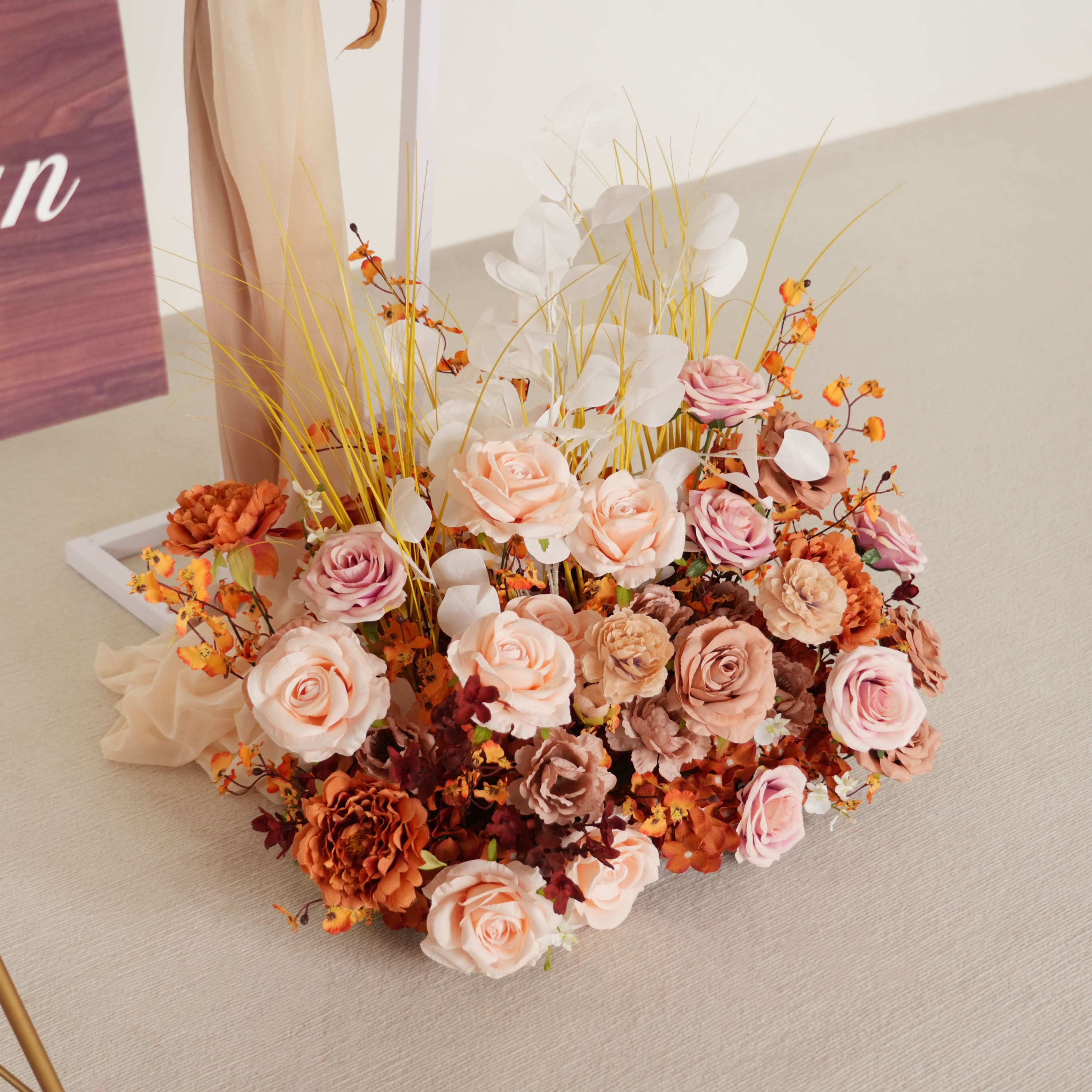 Uflower Artificial Autumn Pink Flower Row Wedding KT Backdrop Decor