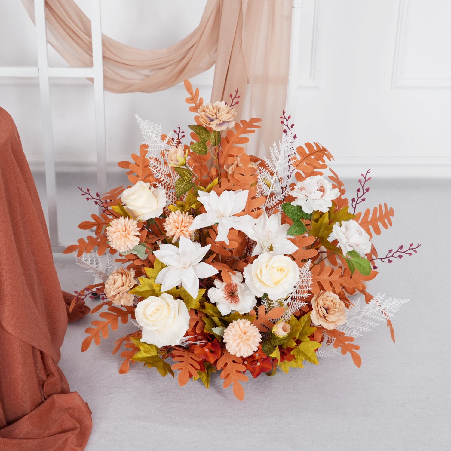 Artificial Orange Wedding KT Backdrop Flower Row Decor