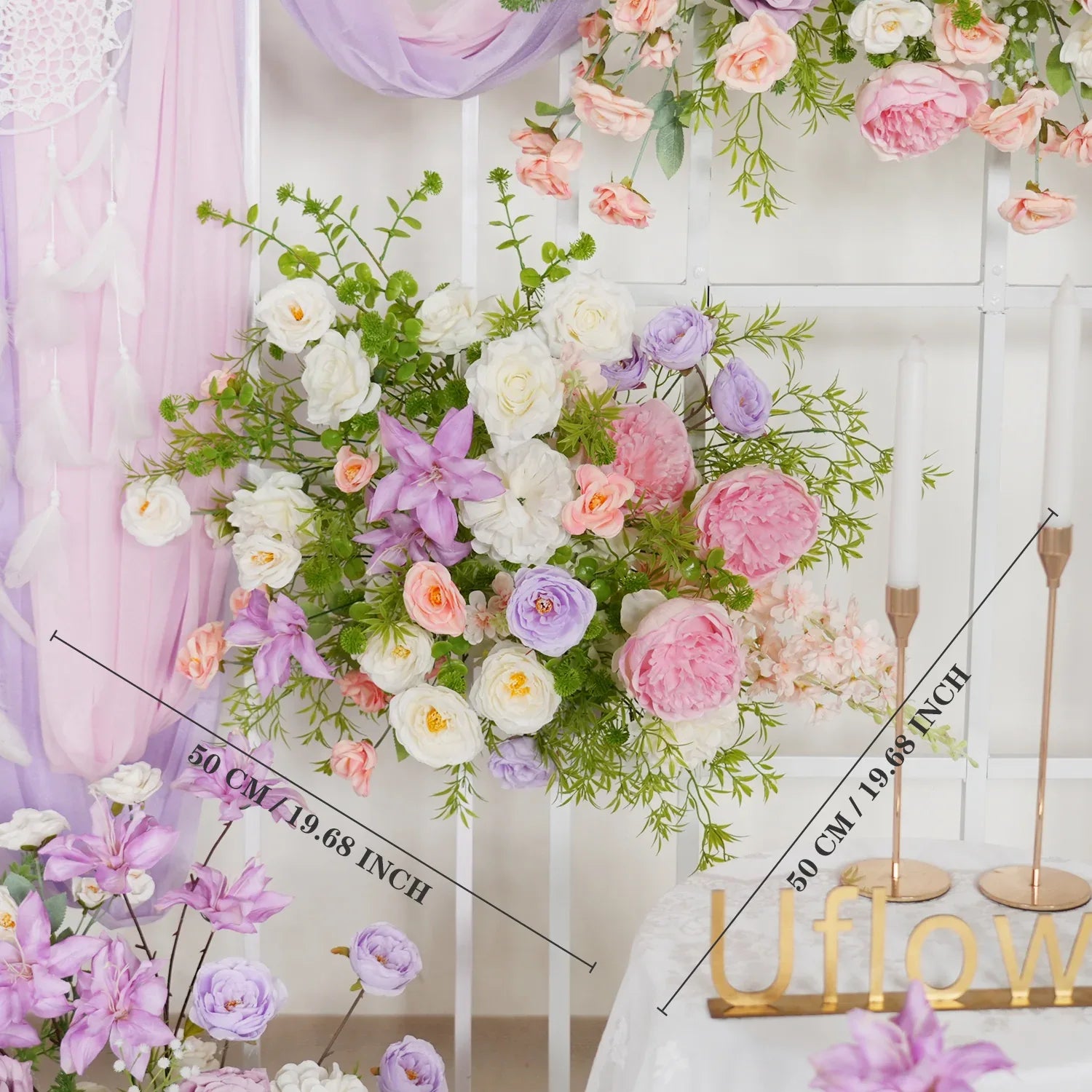 Uflower Artificial Purple Pink Wedding KT Backdrop Flower Row Decor - Uflower