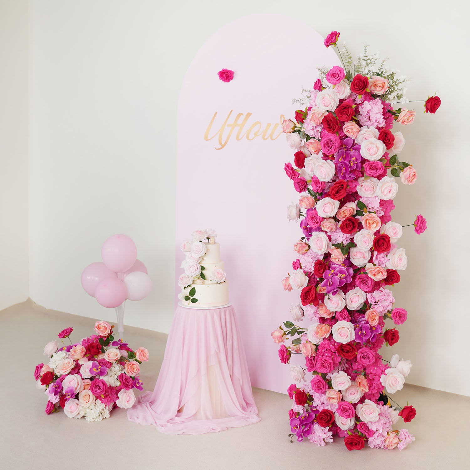 Uflower Pink Rose Wedding Background Arch KT Board Decoration Flower Arrangement