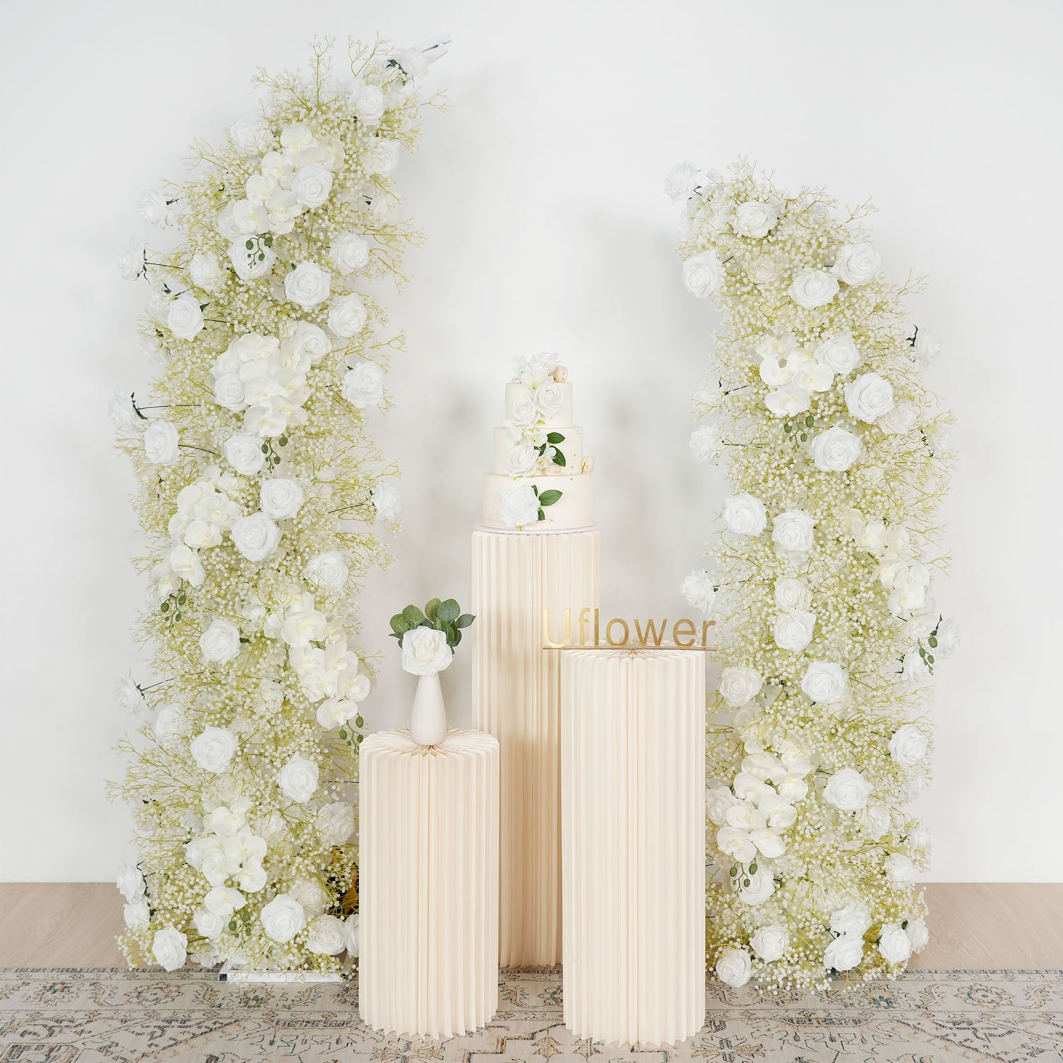 White Flower Row Decor Wedding Backdrop Horn Arch