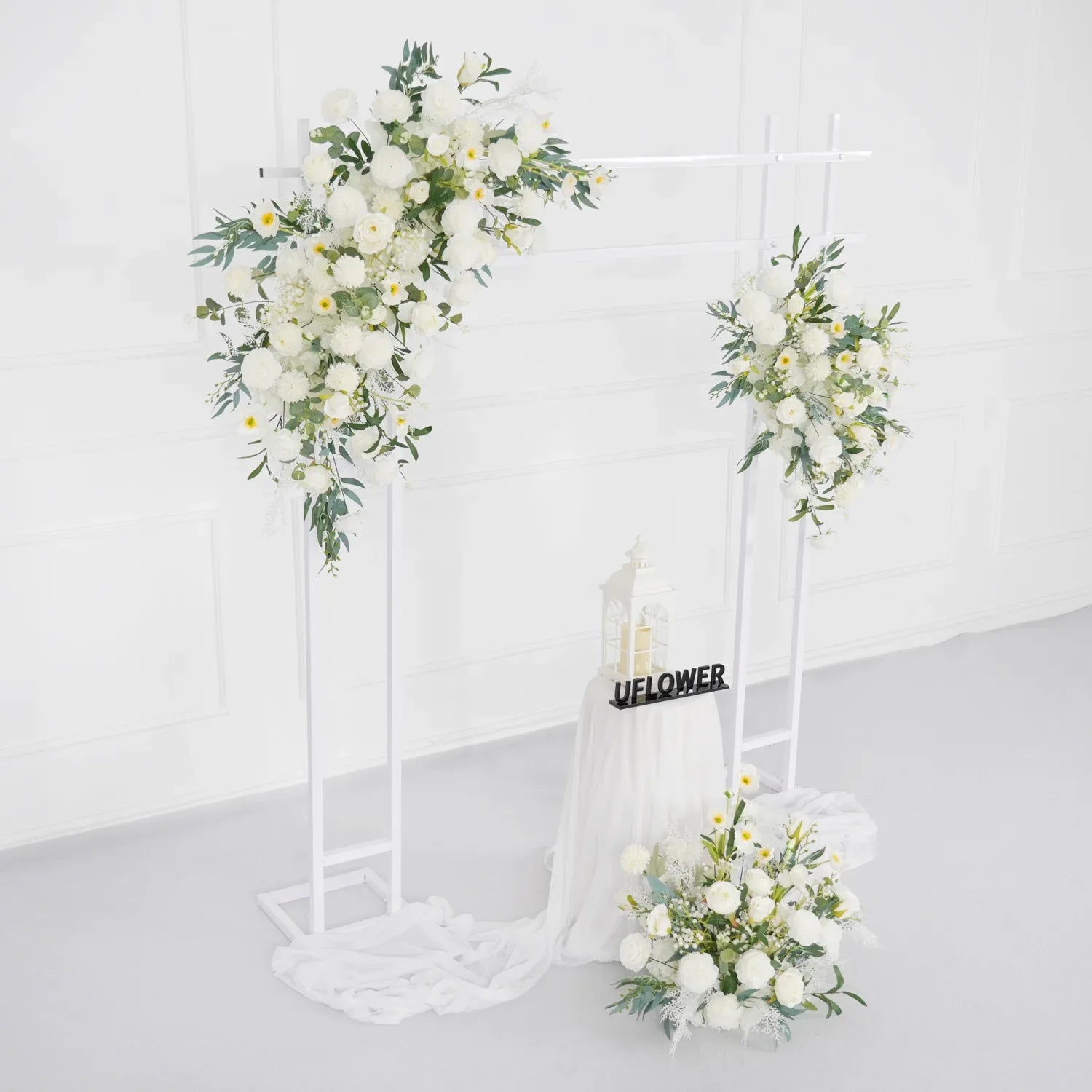 Artificial White Green Wedding KT Backdrop Flower Row Decor - Uflower