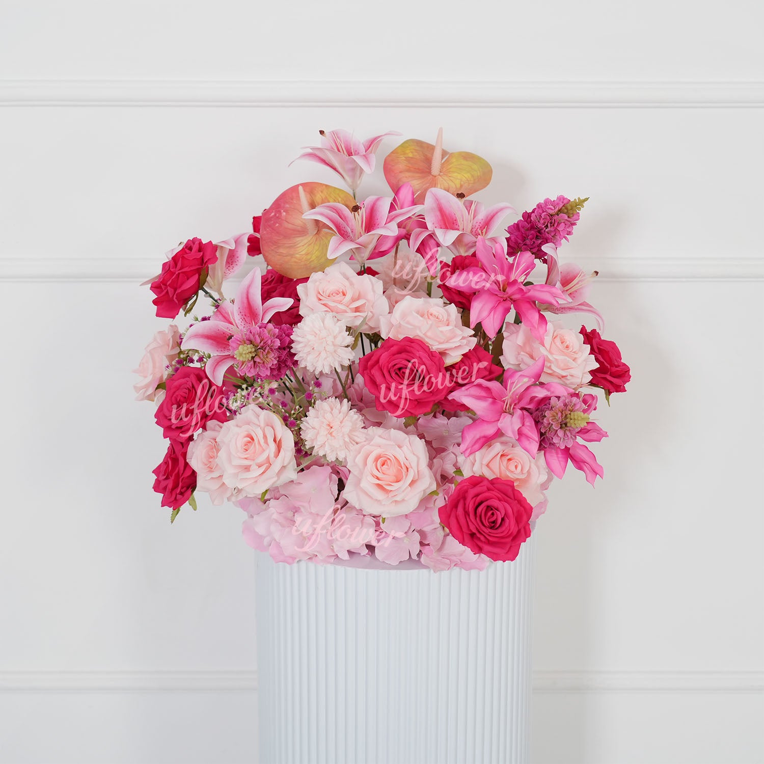 Uflower Rose Pink Floral Arrangement Wedding Backdrop Floral Props