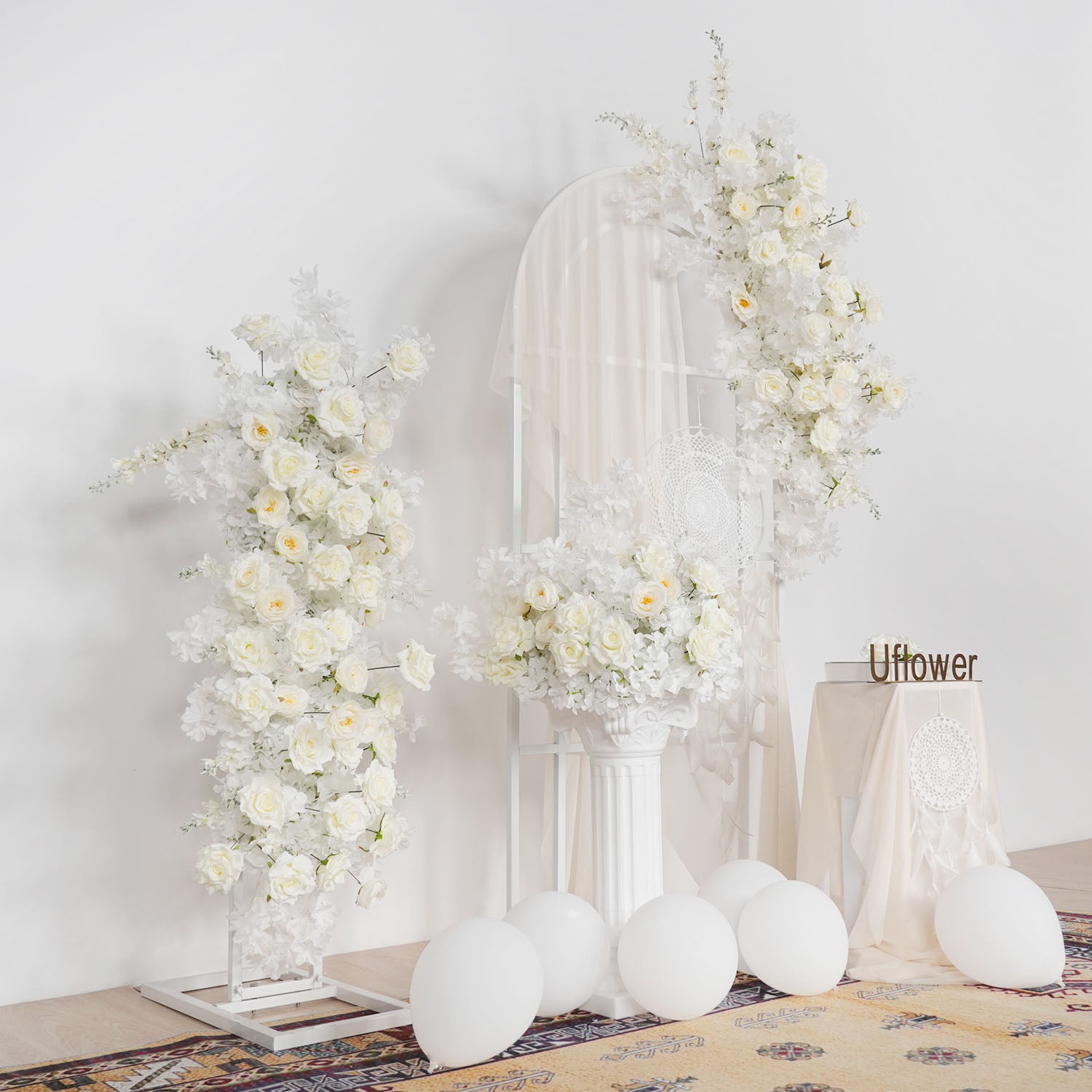 Uflower White Rose Wedding Background Arch KT Board Decoration Flower Arrangement