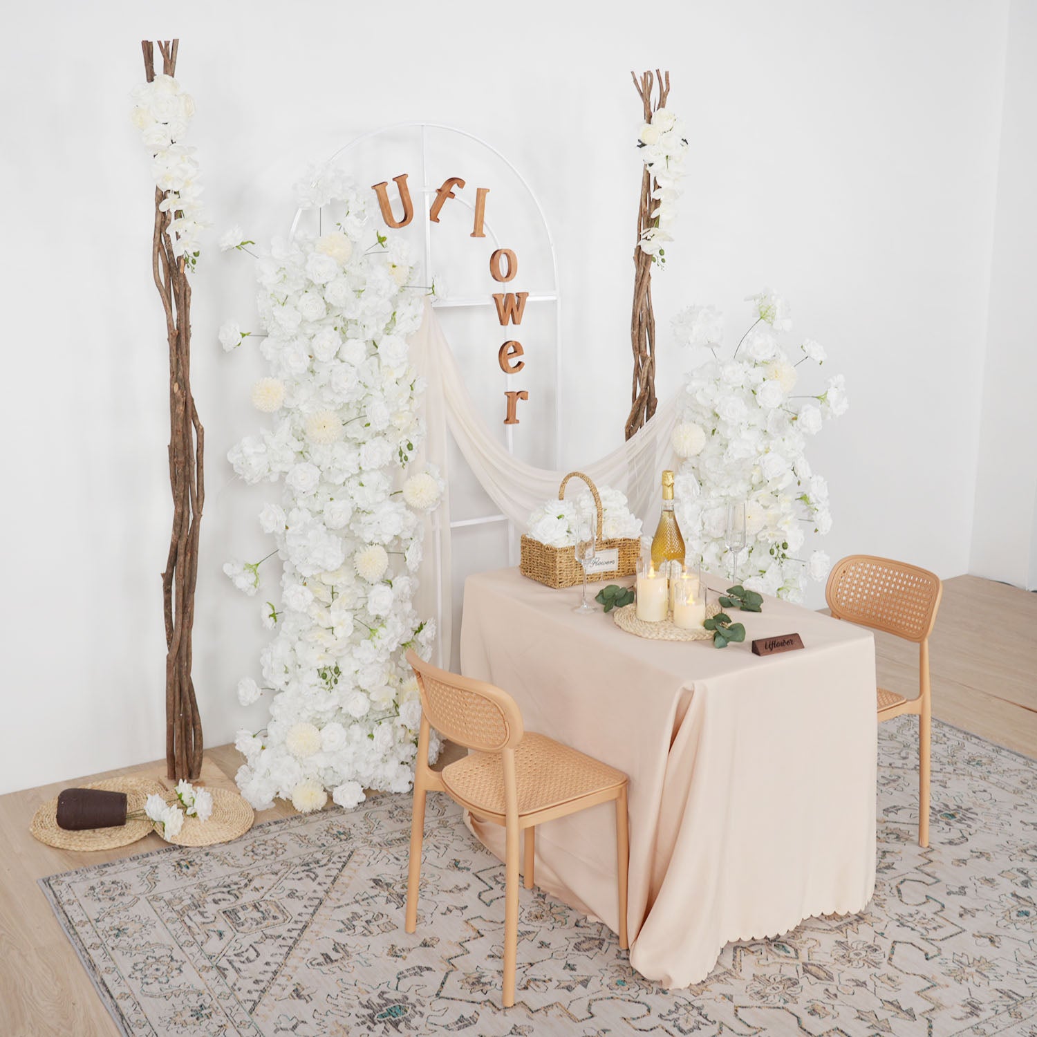 Artificial White Rose Wedding KT Backdrop Flower Row Decor