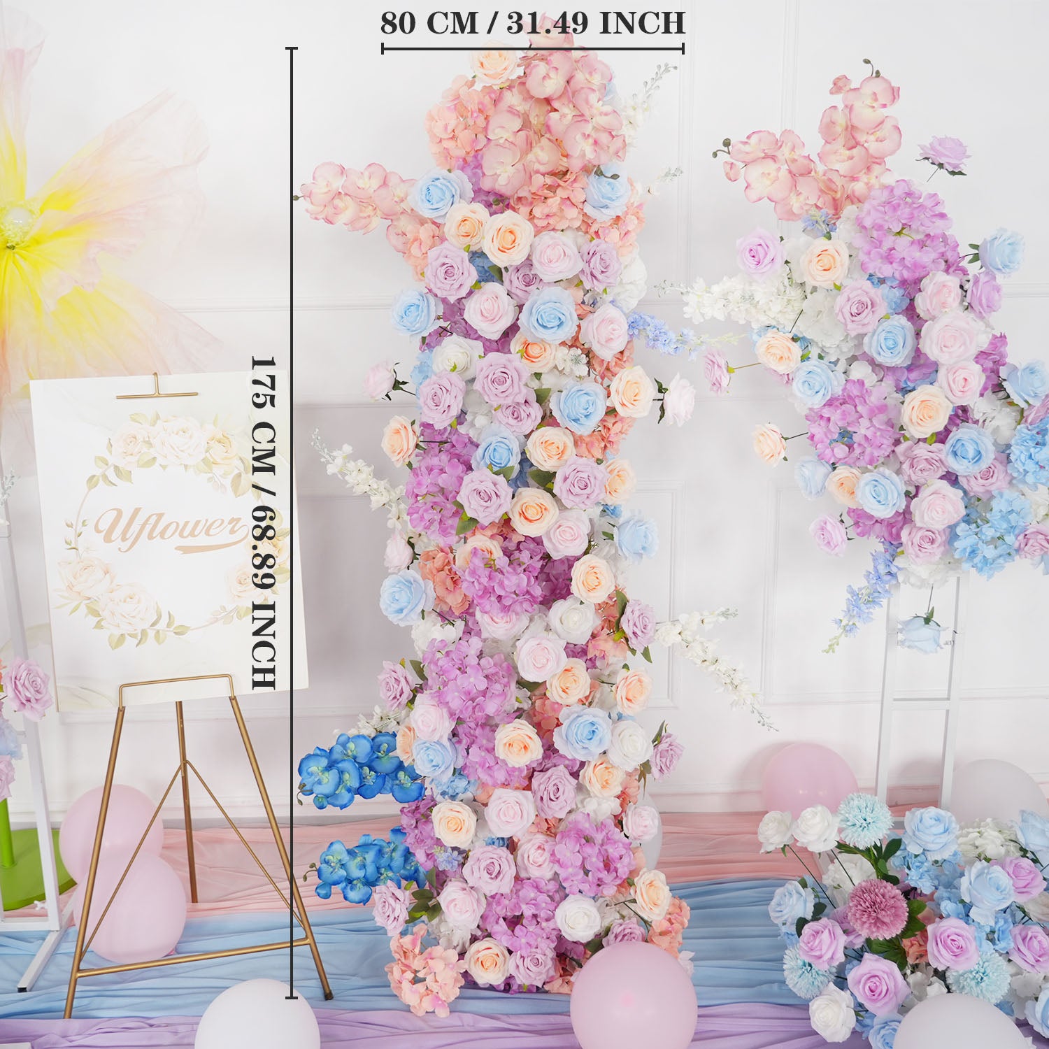 Uflower Purple Blue Rose Wedding Background Arch KT Board Decoration Flower Arrangement