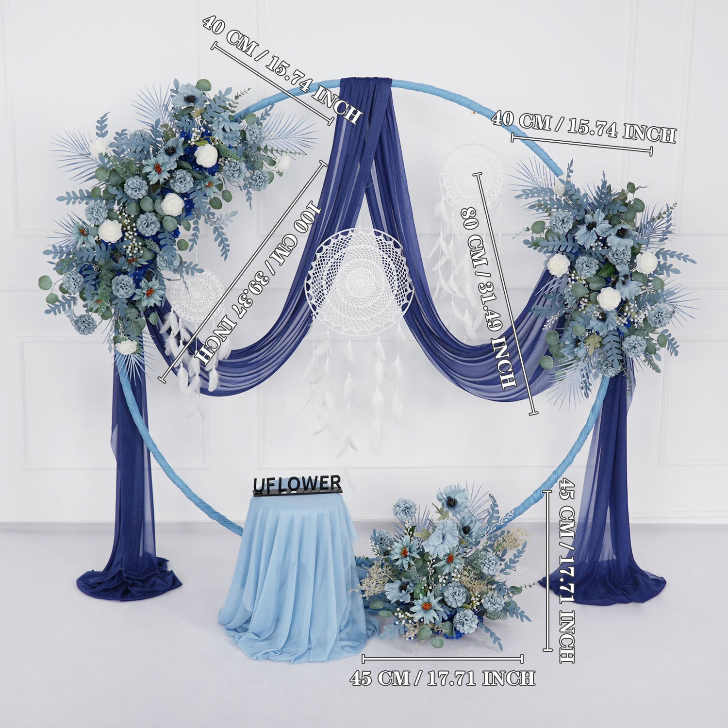 Artificial Grayish Blue Wedding KT Backdrop Flower Row Decor