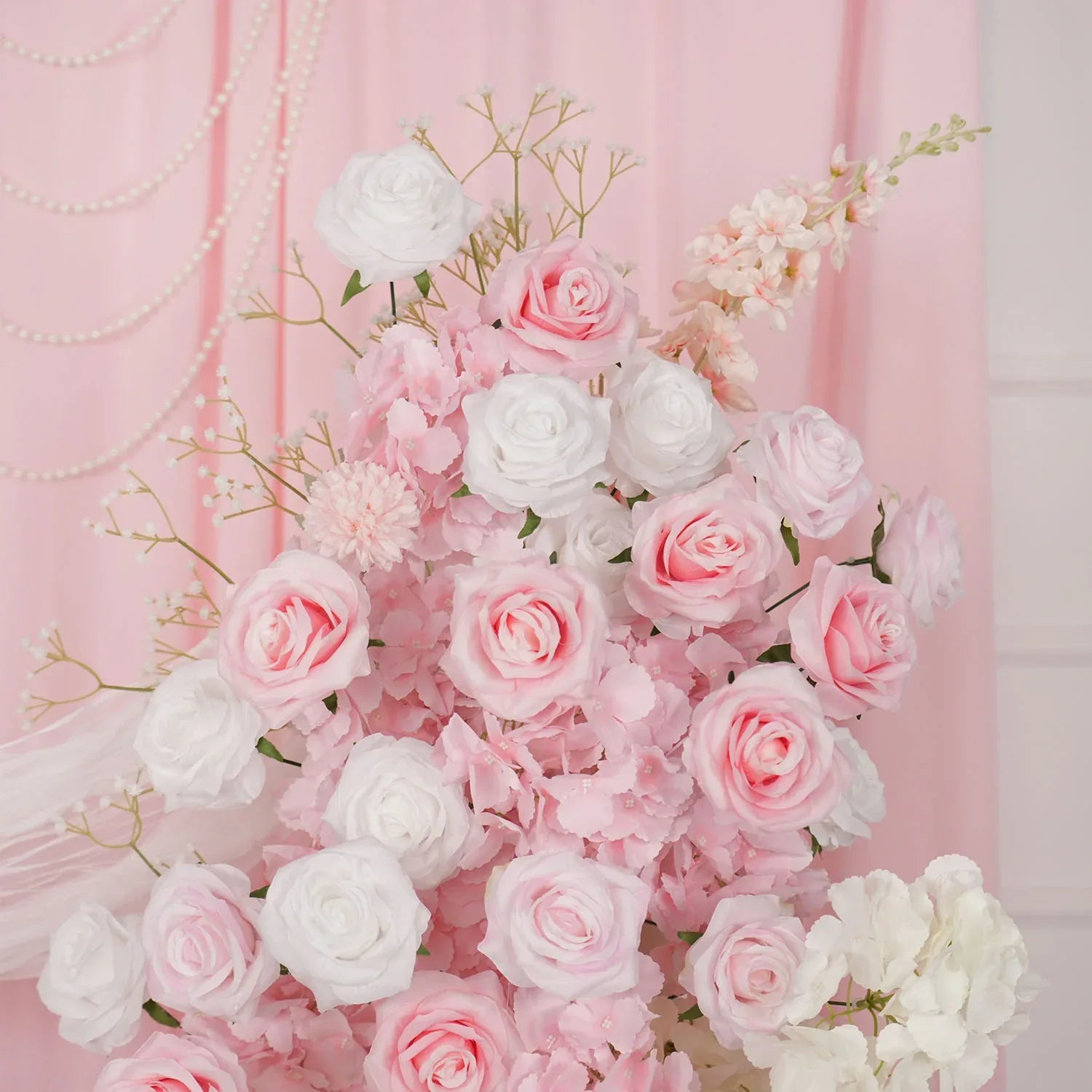 Uflower Artificial Pink White Wedding KT Backdrop Flower Row Decor - Uflower