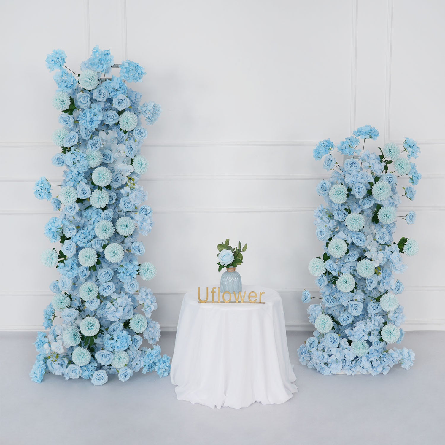 Uflower Blue Rose Orchid Pompoms Wedding Background Arch KT Board Decorative Flower