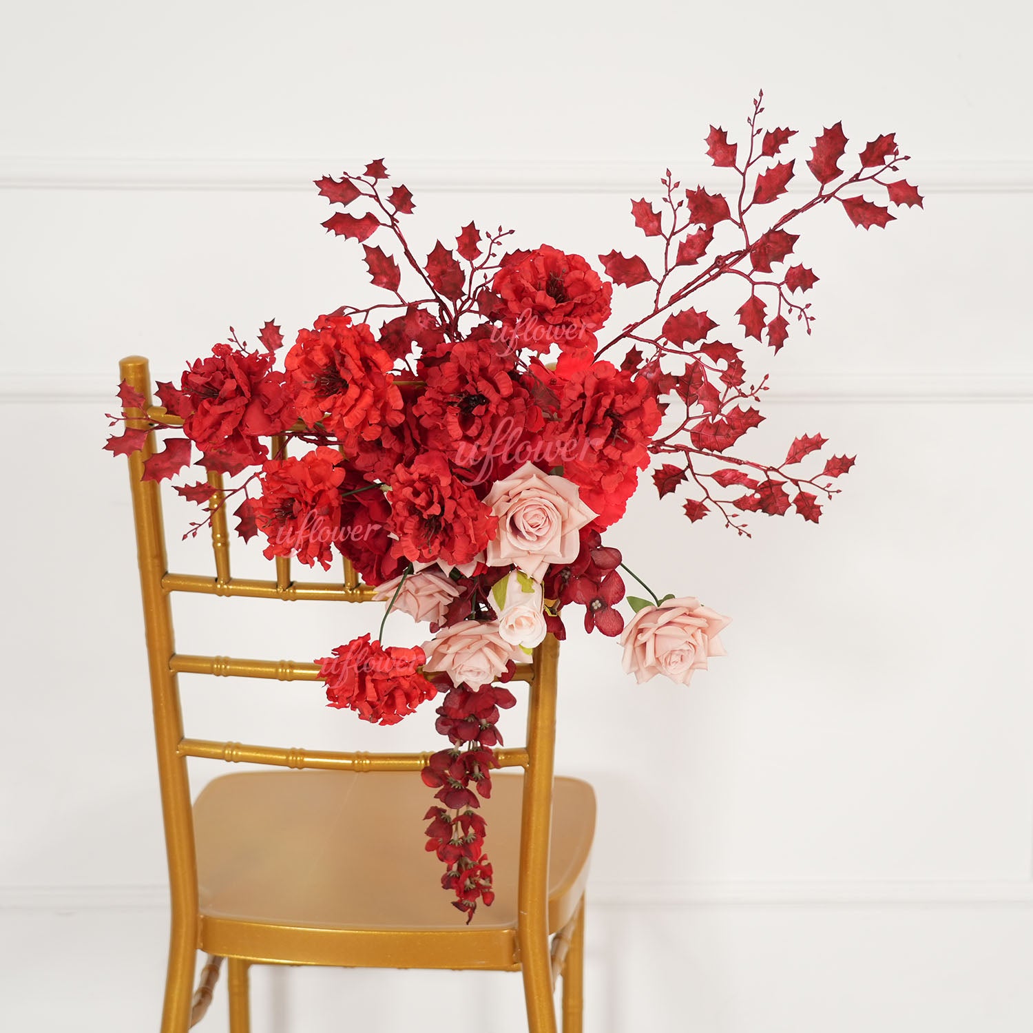 Uflower Red Floral Arrangement Wedding Backdrop Floral Props