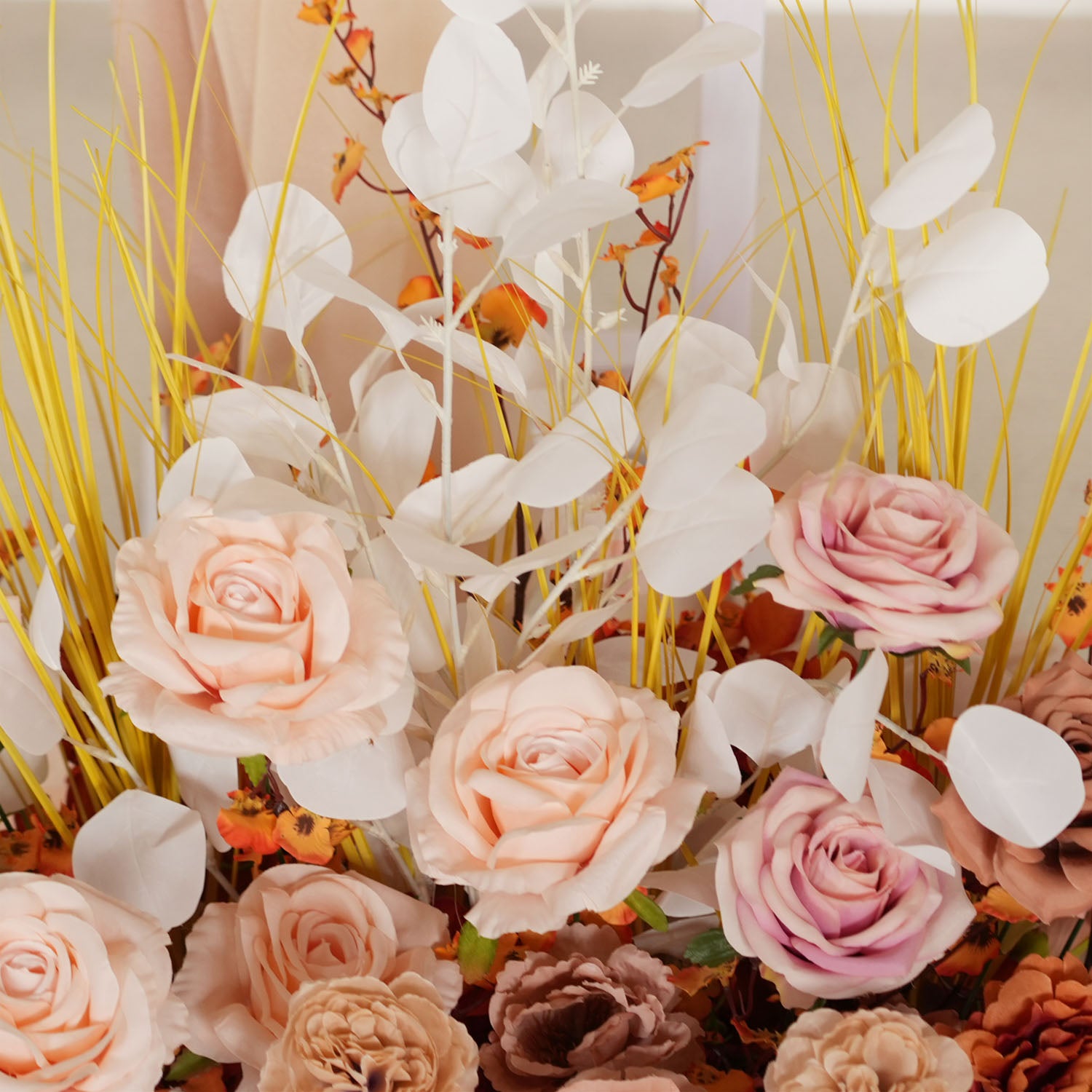 Uflower Artificial Autumn Pink Flower Row Wedding KT Backdrop Decor