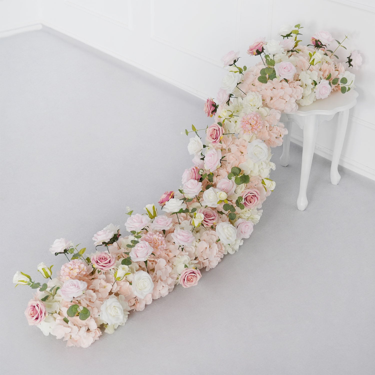 Uflower Pink Rose Table Runner Sofa Floral Wedding Backdrop Decor
