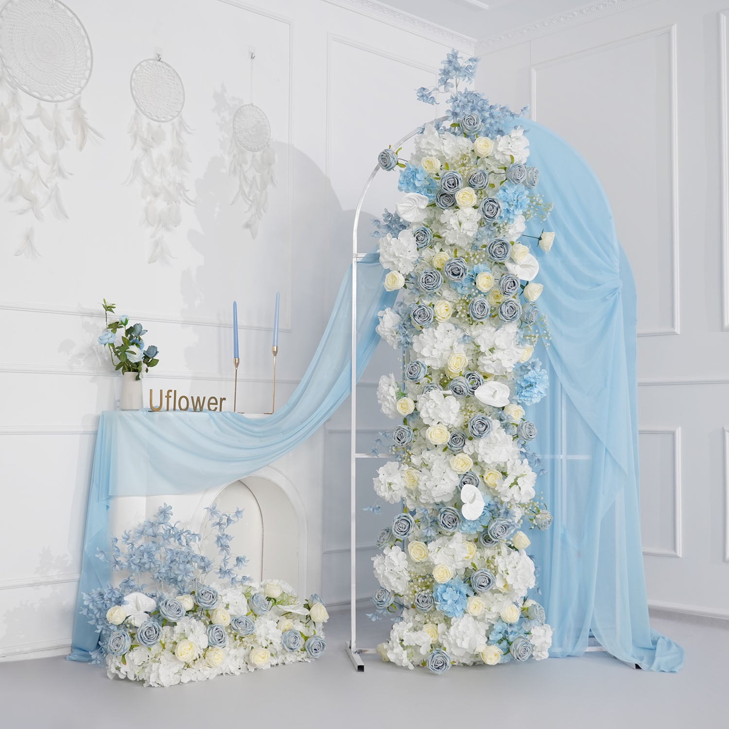 Uflower Blue White Flower Wedding Backdrop Arch Floral Arrangement