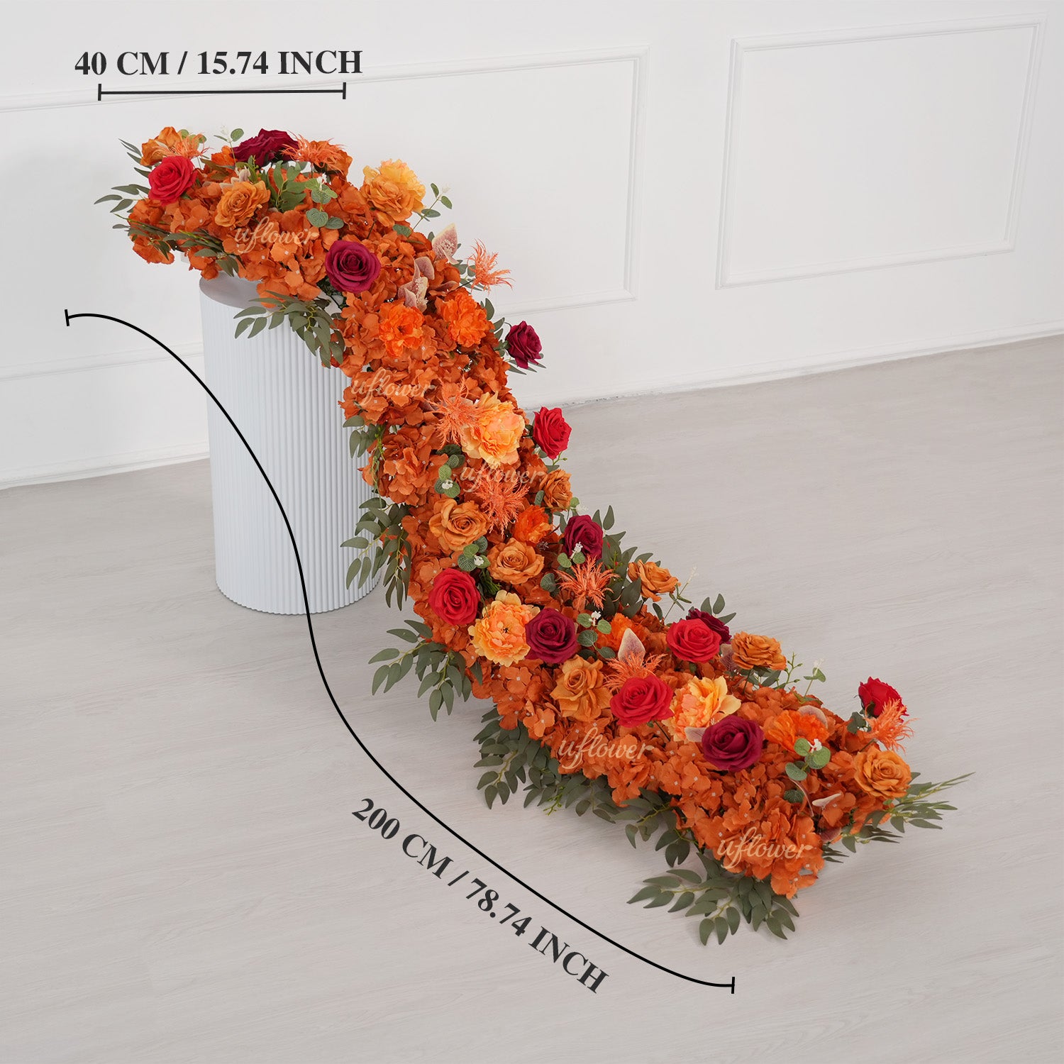 Uflower Orange Red Rose Floral Square Arch Wedding Party Ceremony Backdrop Decor