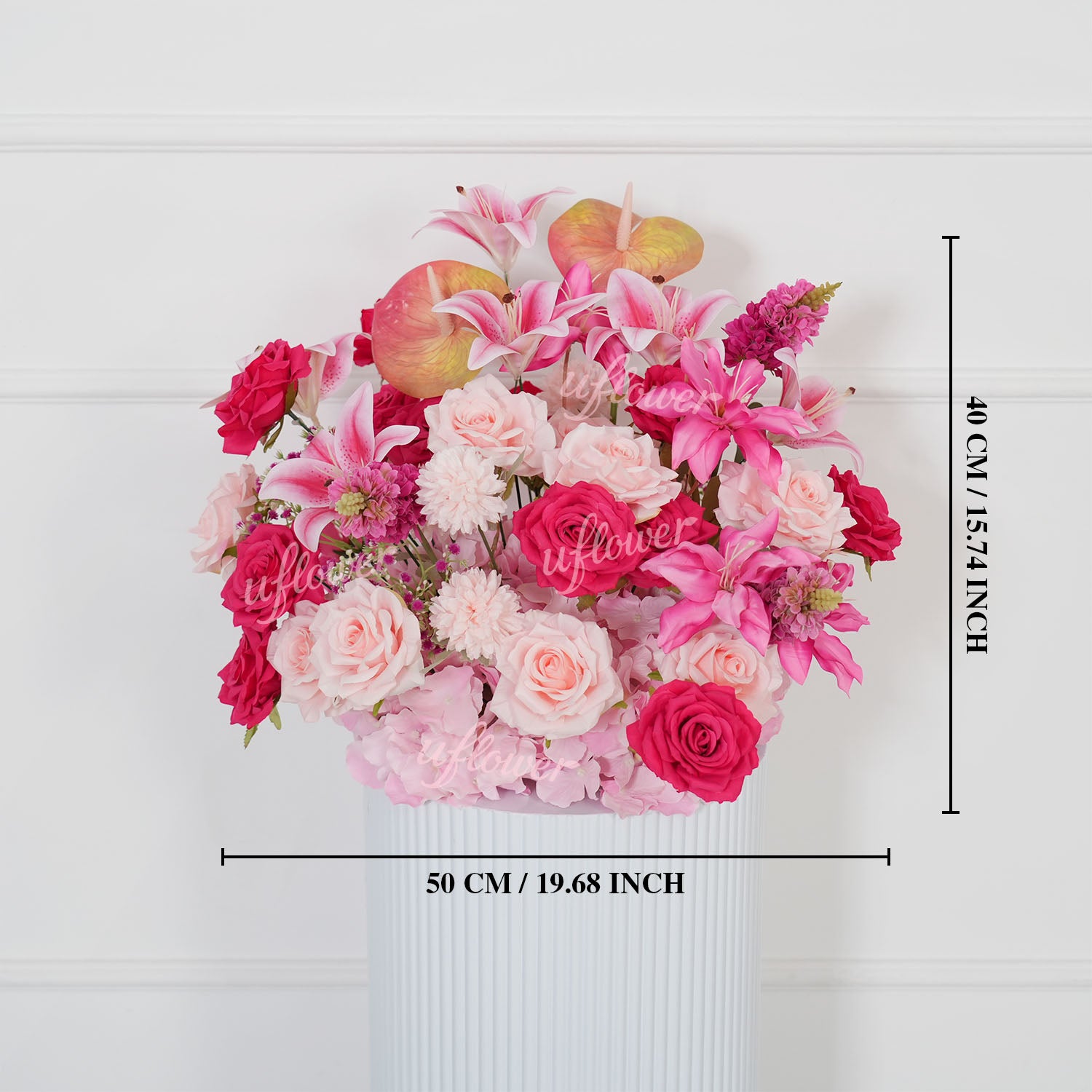 Uflower Rose Pink Floral Arrangement Wedding Backdrop Floral Props