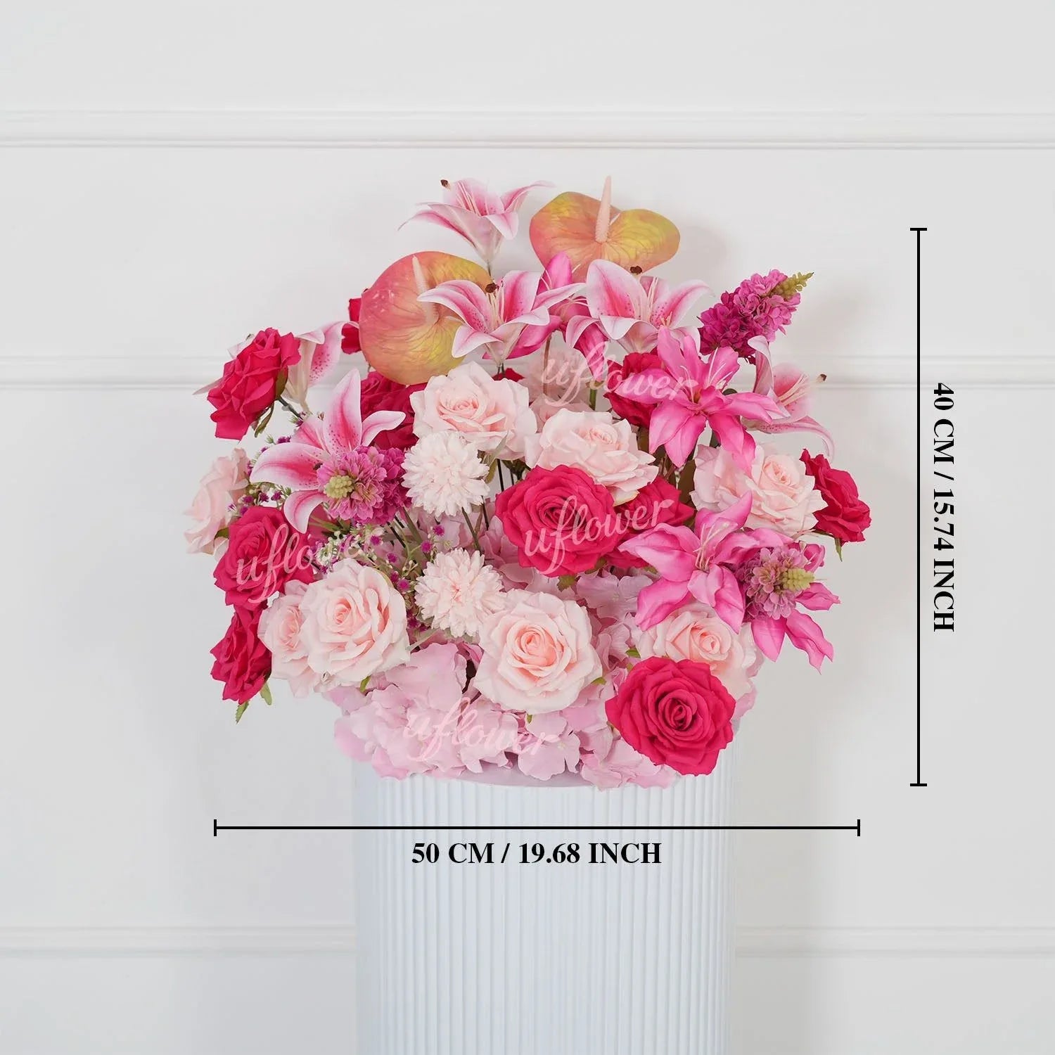 Uflower Rose Pink Floral Arrangement Wedding Backdrop Floral Props SET80193 - Uflower