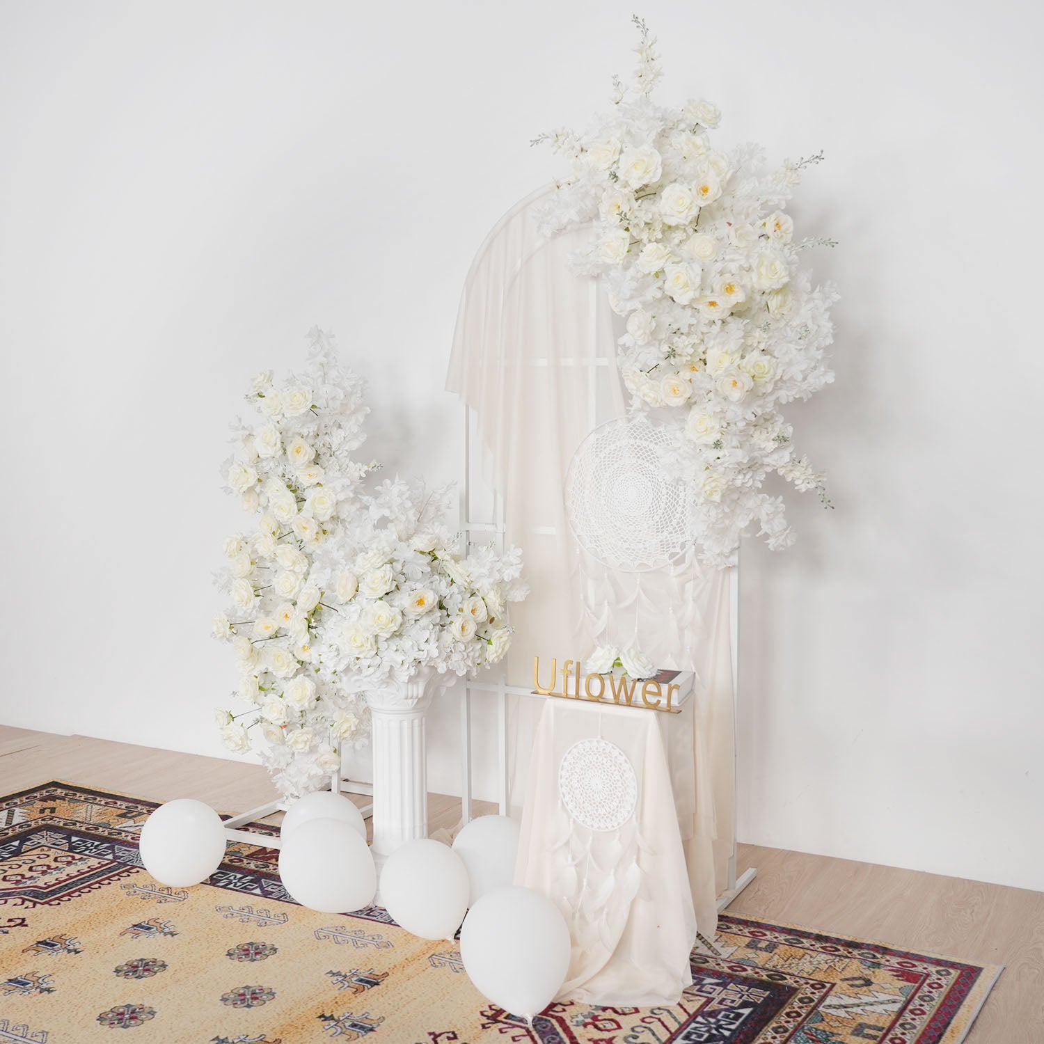 Uflower White Rose Wedding Background Arch KT Board Decoration Flower Arrangement