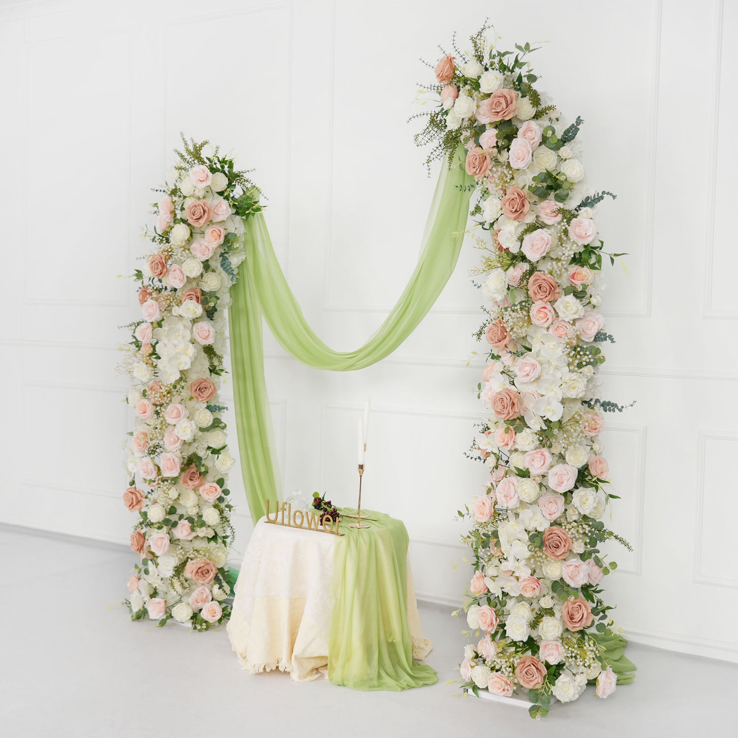 White 5D Horn Arch Flower Wedding Decor SET