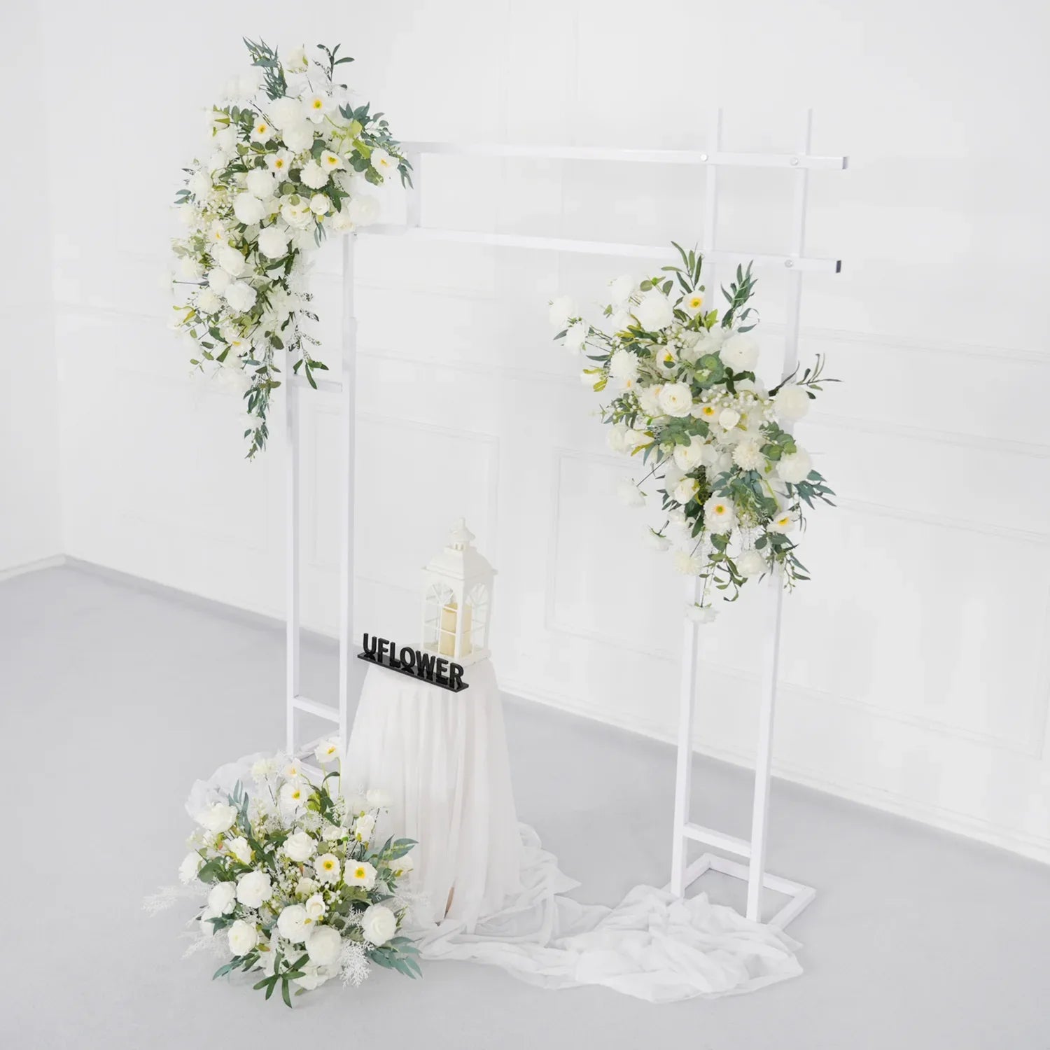 Artificial White Green Wedding KT Backdrop Flower Row Decor - Uflower