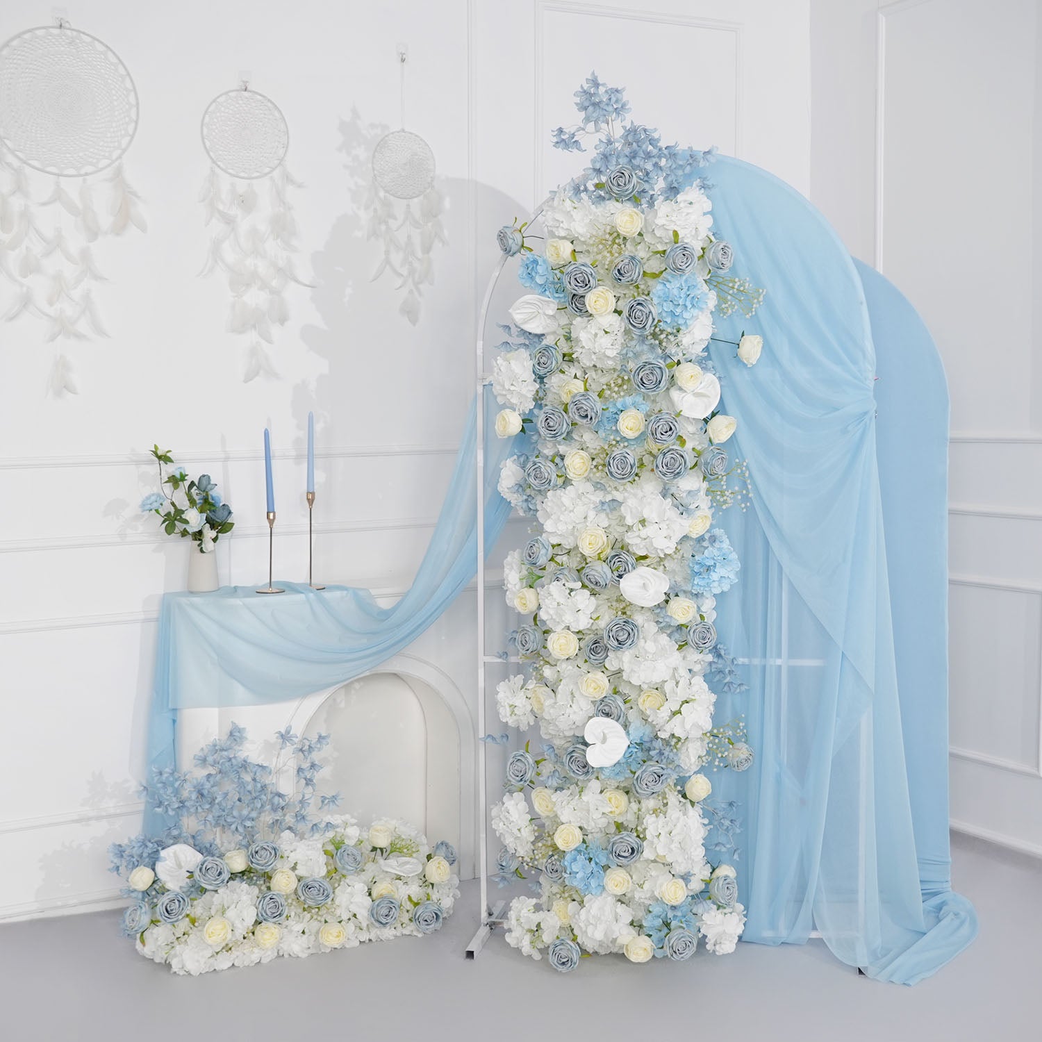 Uflower Blue White Flower Wedding Backdrop Arch Floral Arrangement