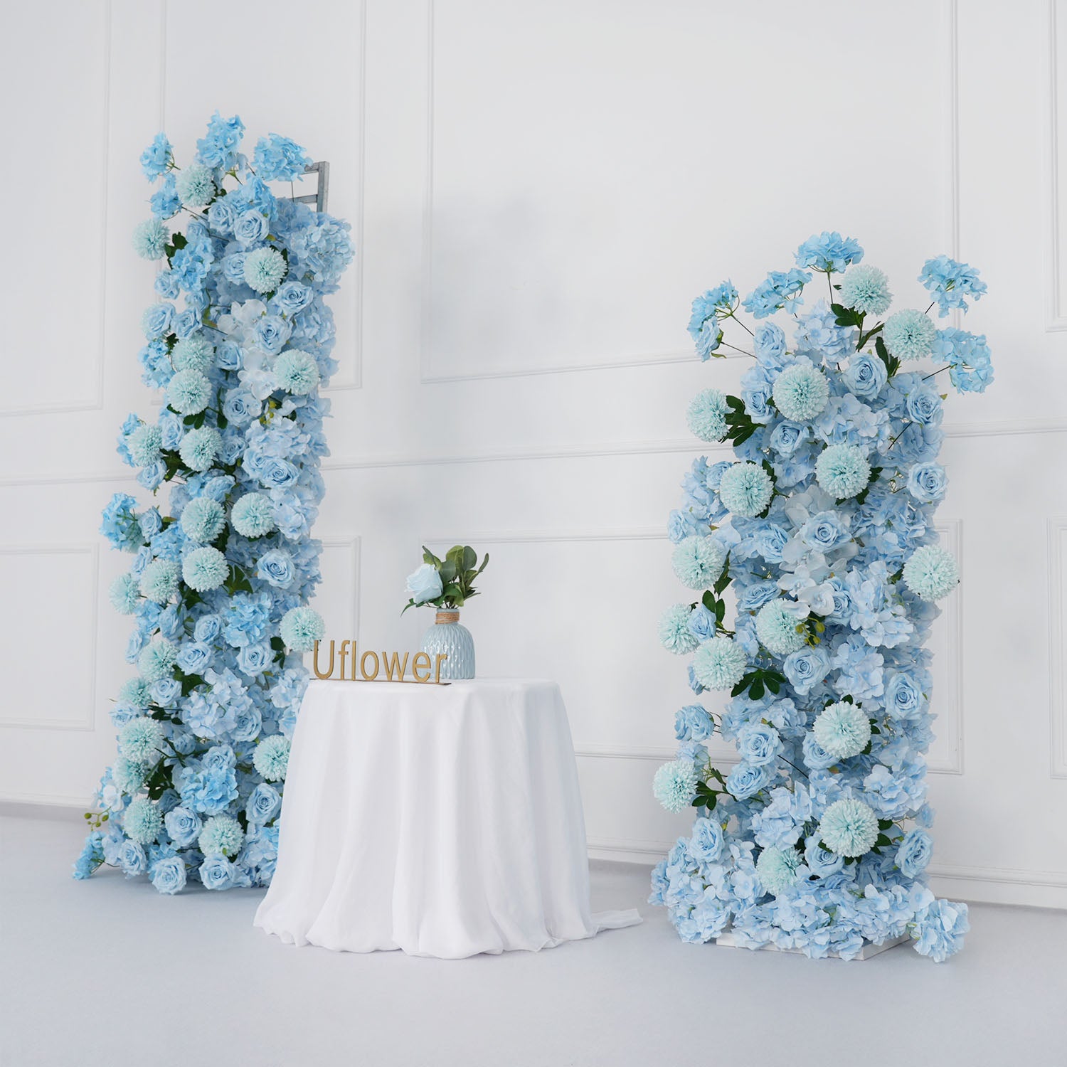 Uflower Blue Rose Orchid Pompoms Wedding Background Arch KT Board Decorative Flower