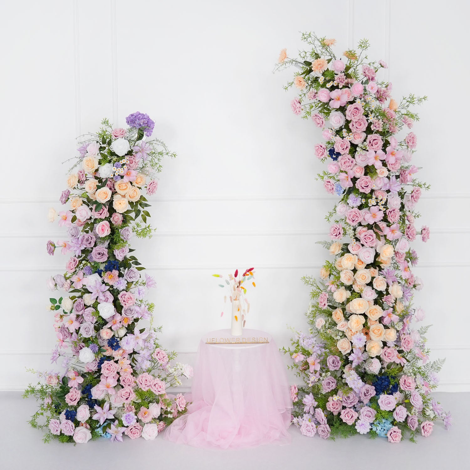 Uflower Pink Purple Rose Floral Arch Wedding Backdrop Decor