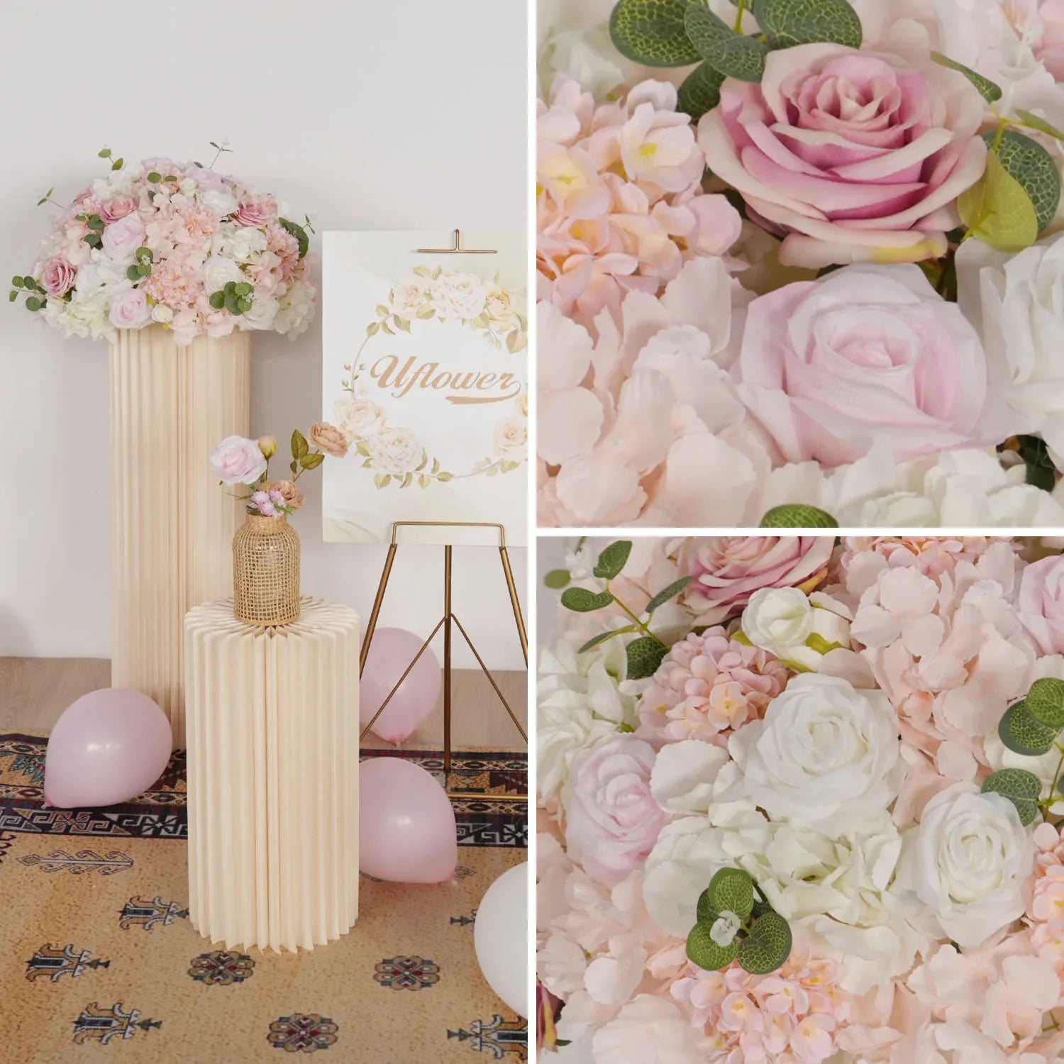 Uflower Pink Table Centerpiece Floral Ball Wedding Table Decoration - Uflower