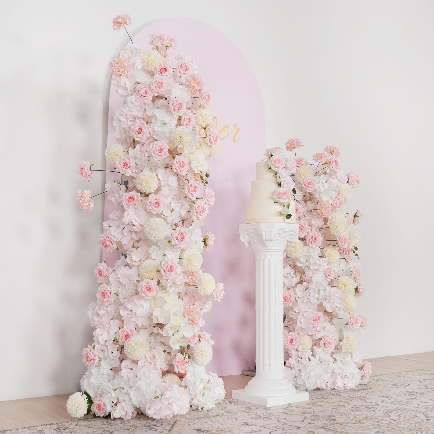 Uflower Pink Rose Orchid Pompoms Wedding Background Arch KT Board Decorative Flower