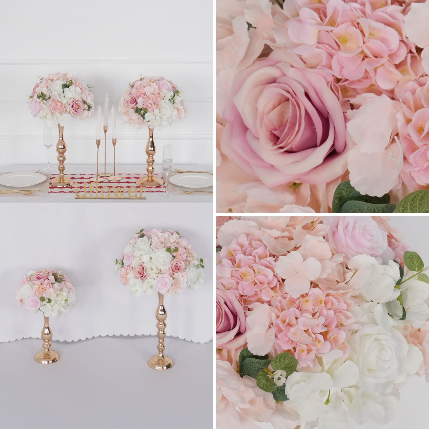Uflower Pink Table Centerpiece Floral Ball Wedding Table Decoration