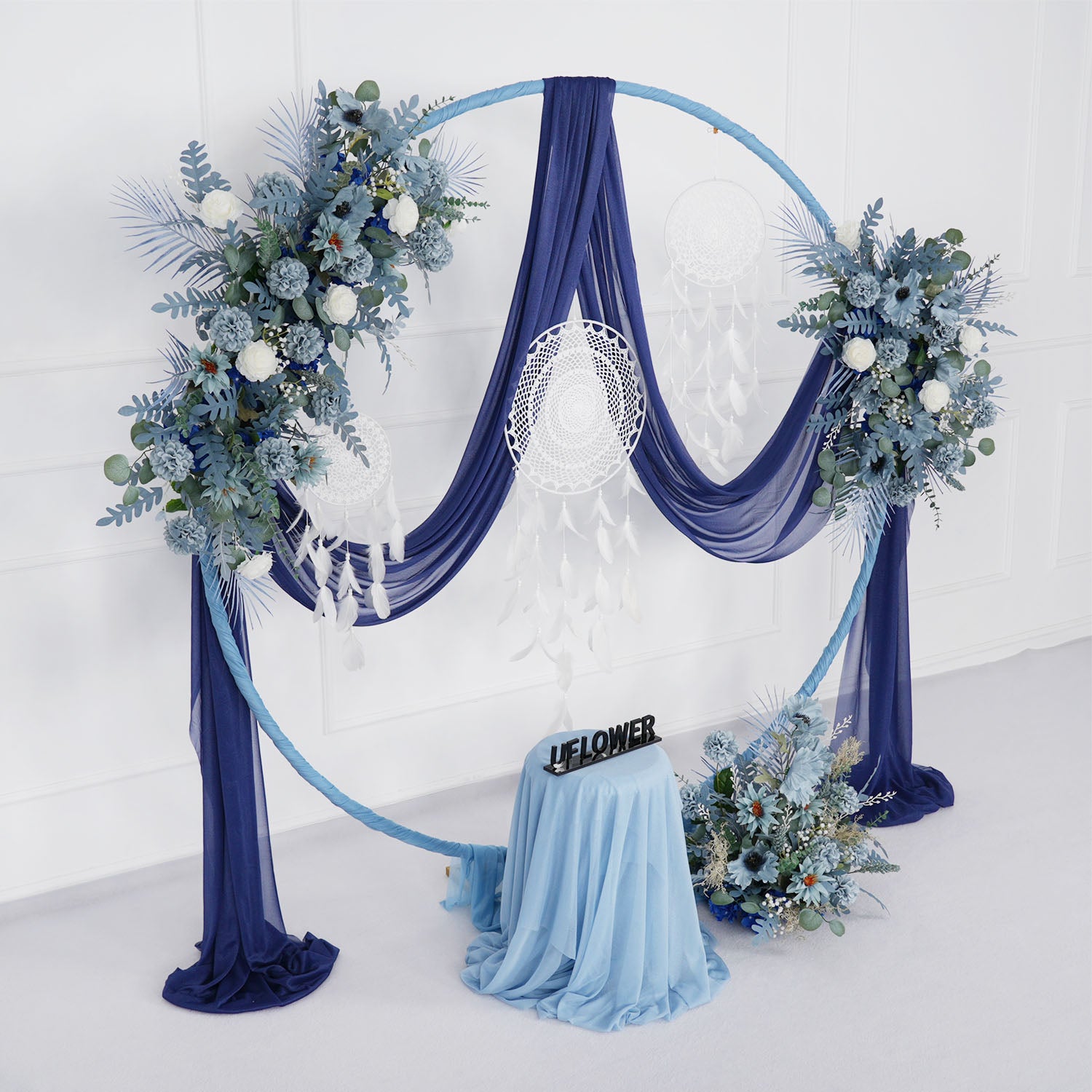 Artificial Grayish Blue Wedding KT Backdrop Flower Row Decor
