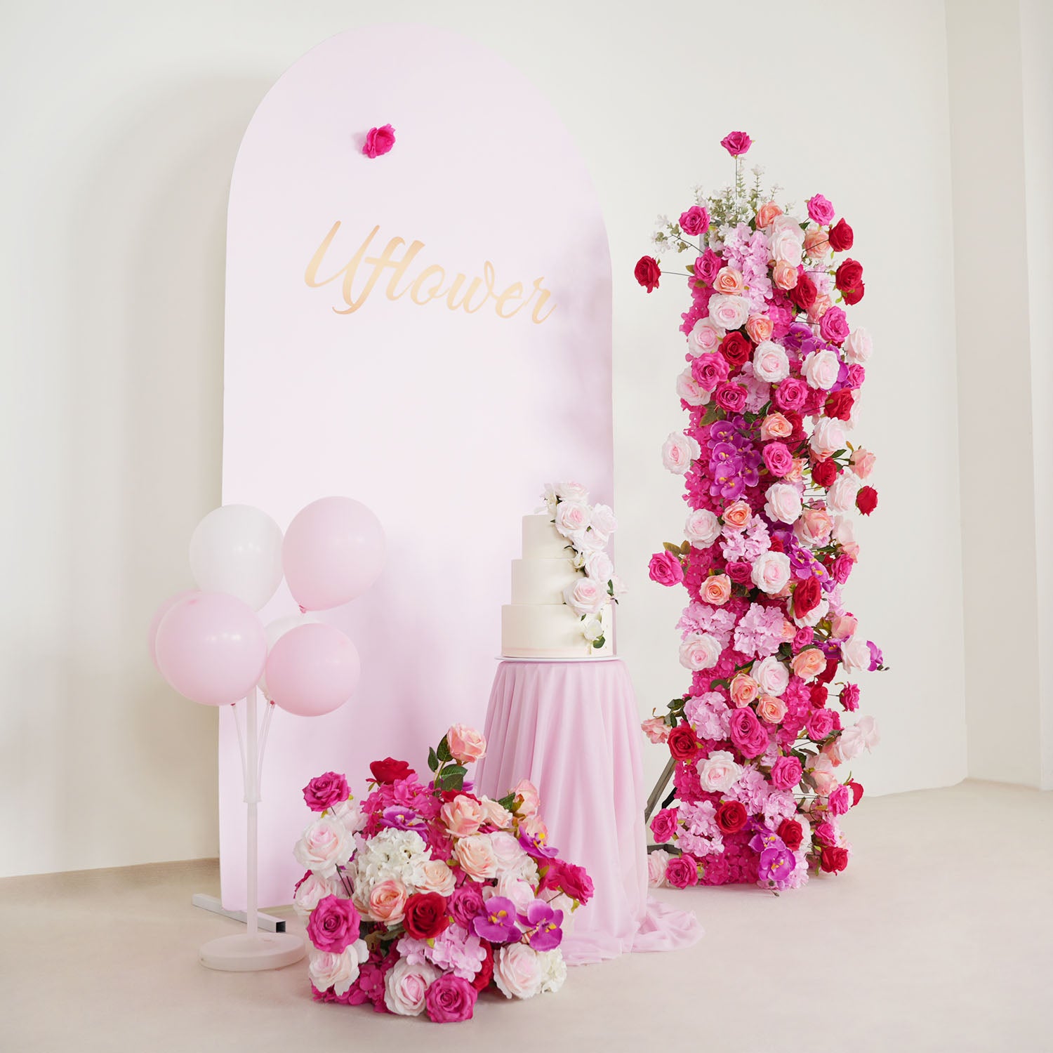 Uflower Pink Rose Wedding Background Arch KT Board Decoration Flower Arrangement