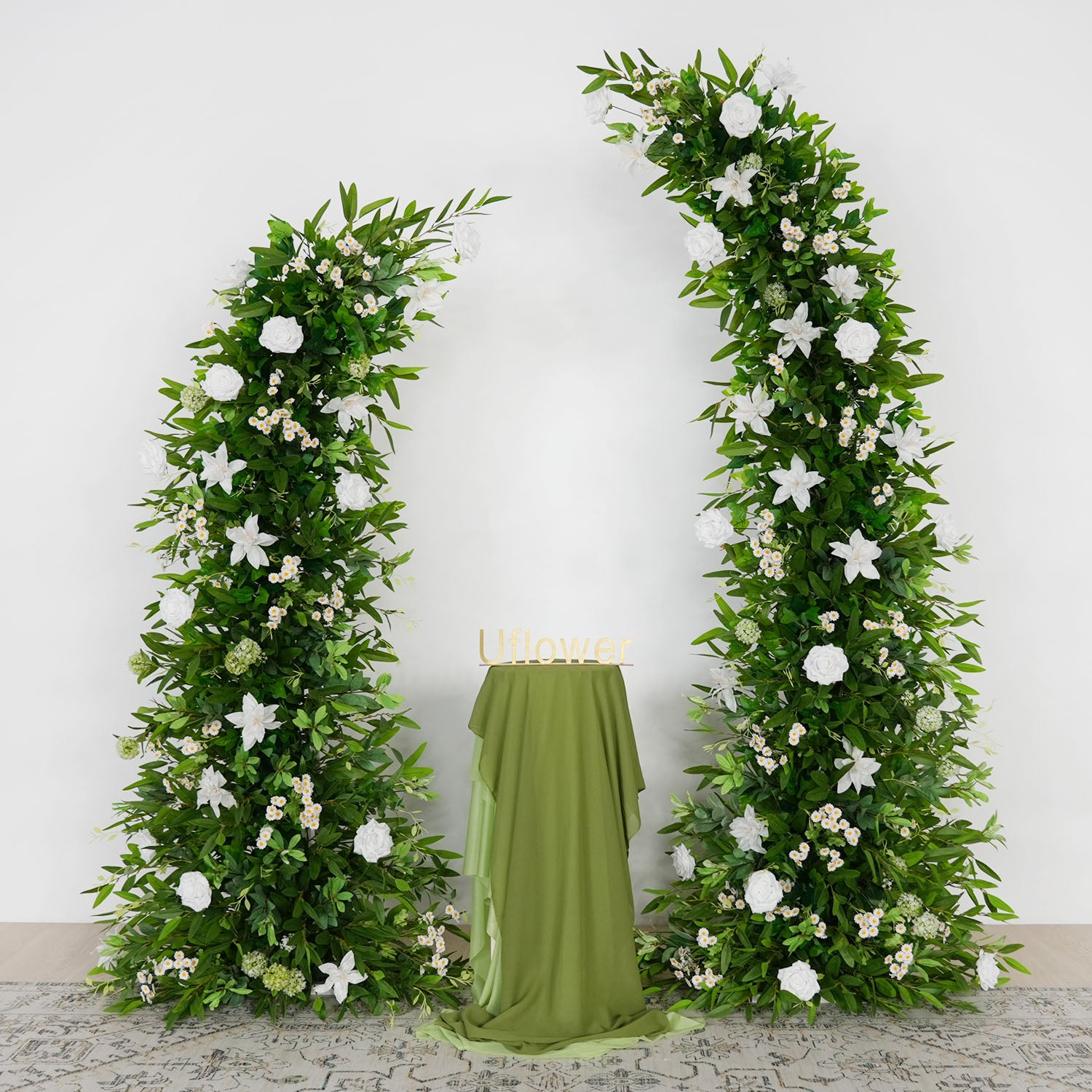 Uflower Outdoor Wedding Backdrop Horn Arch Decor Green Leaves Floral Arrangement