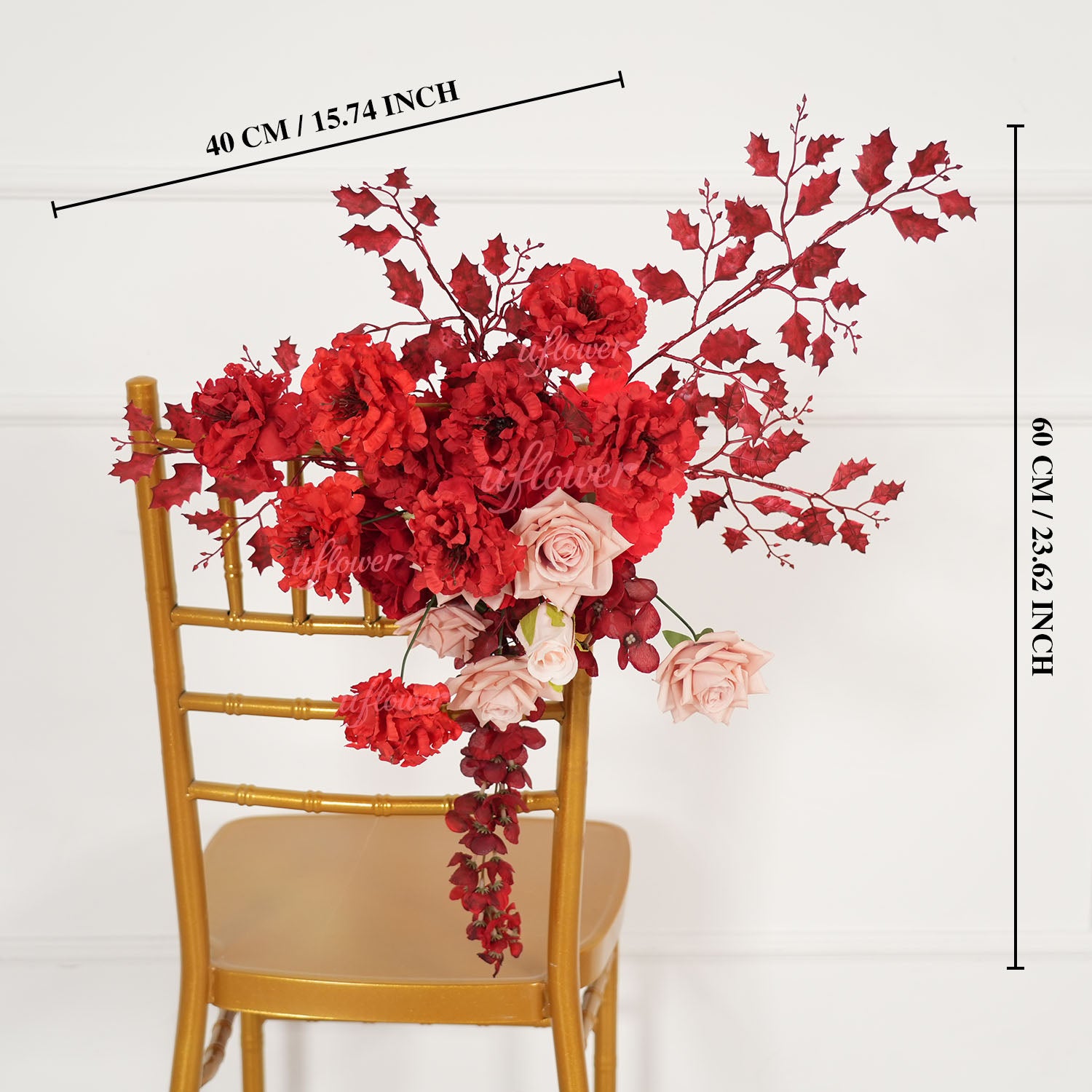 Uflower Red Floral Arrangement Wedding Backdrop Floral Props