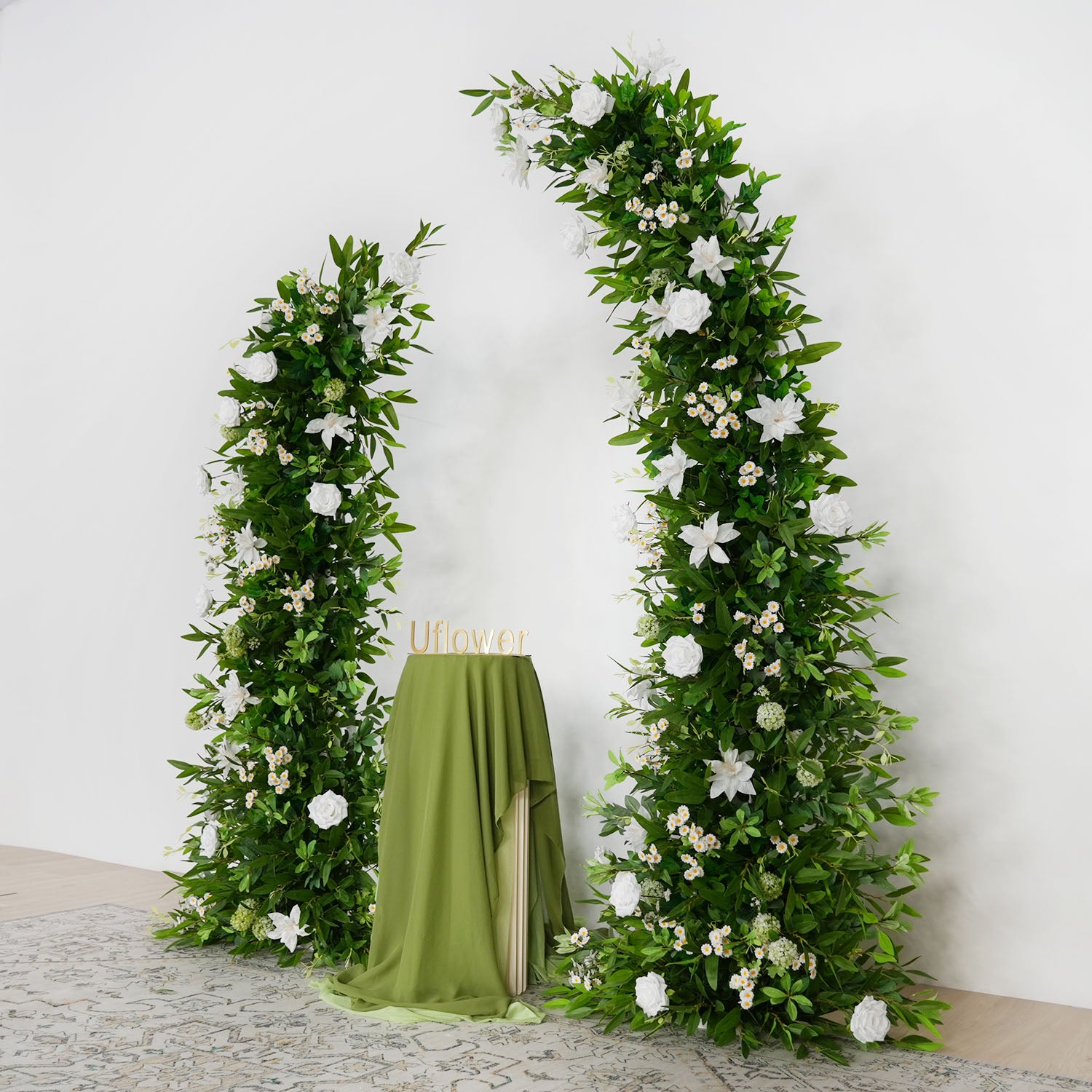 Uflower Outdoor Wedding Backdrop Horn Arch Decor Green Leaves Floral Arrangement