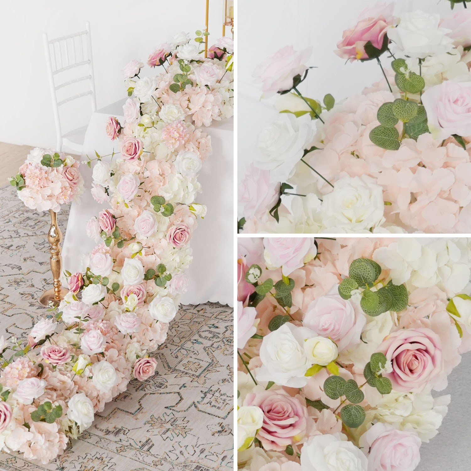 Uflower Wedding Backdrop Decor Flower Row Table Runner
