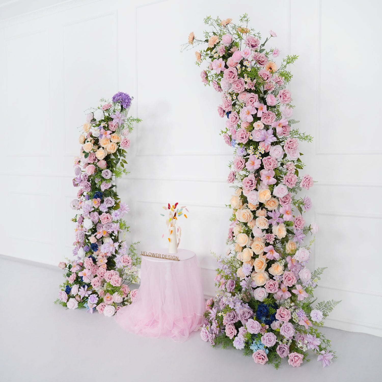 Uflower Pink Purple Rose Floral Arch Wedding Backdrop Decor