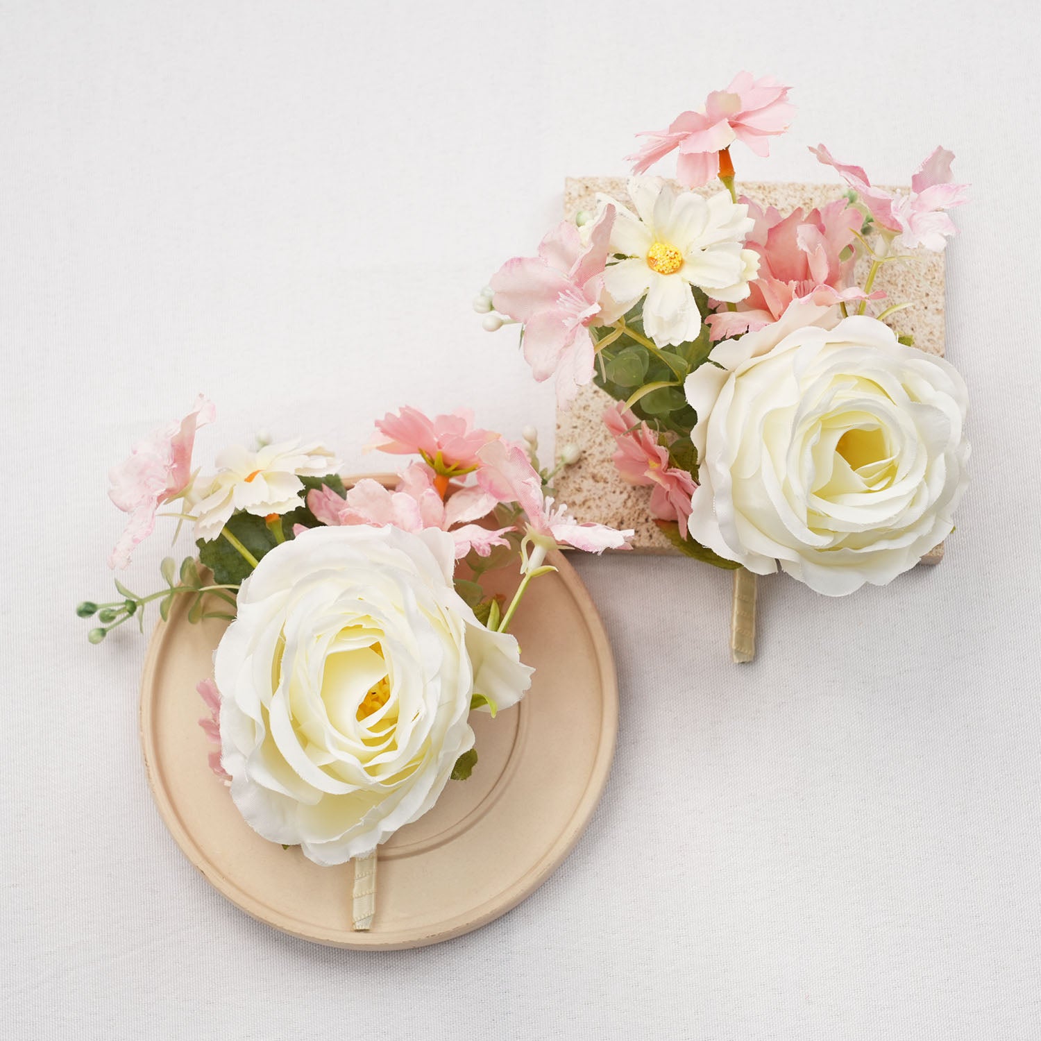 Uflower Pink White Series Bride Bouquet Wrist Corsage Groom Boutonniere Wedding Event Supplies