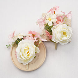 Uflower Pink White Series Bride Bouquet Wrist Corsage Groom Boutonniere Wedding Event Supplies