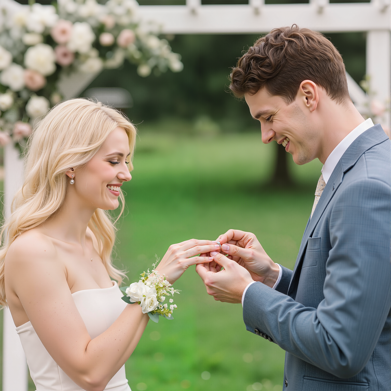Uflower White Series With Greenery  Bride Bouquet Wrist Corsage Groom Boutonniere Wedding Event Supplies