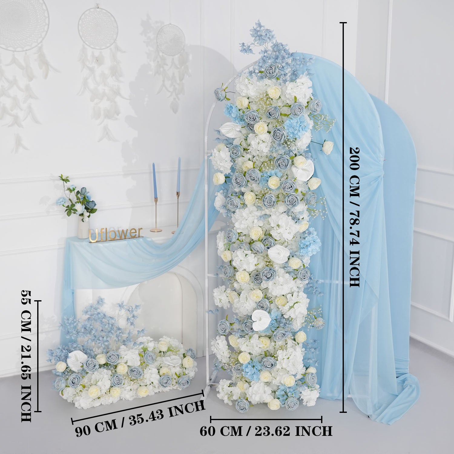 Uflower Blue White Flower Wedding Backdrop Arch Floral Arrangement