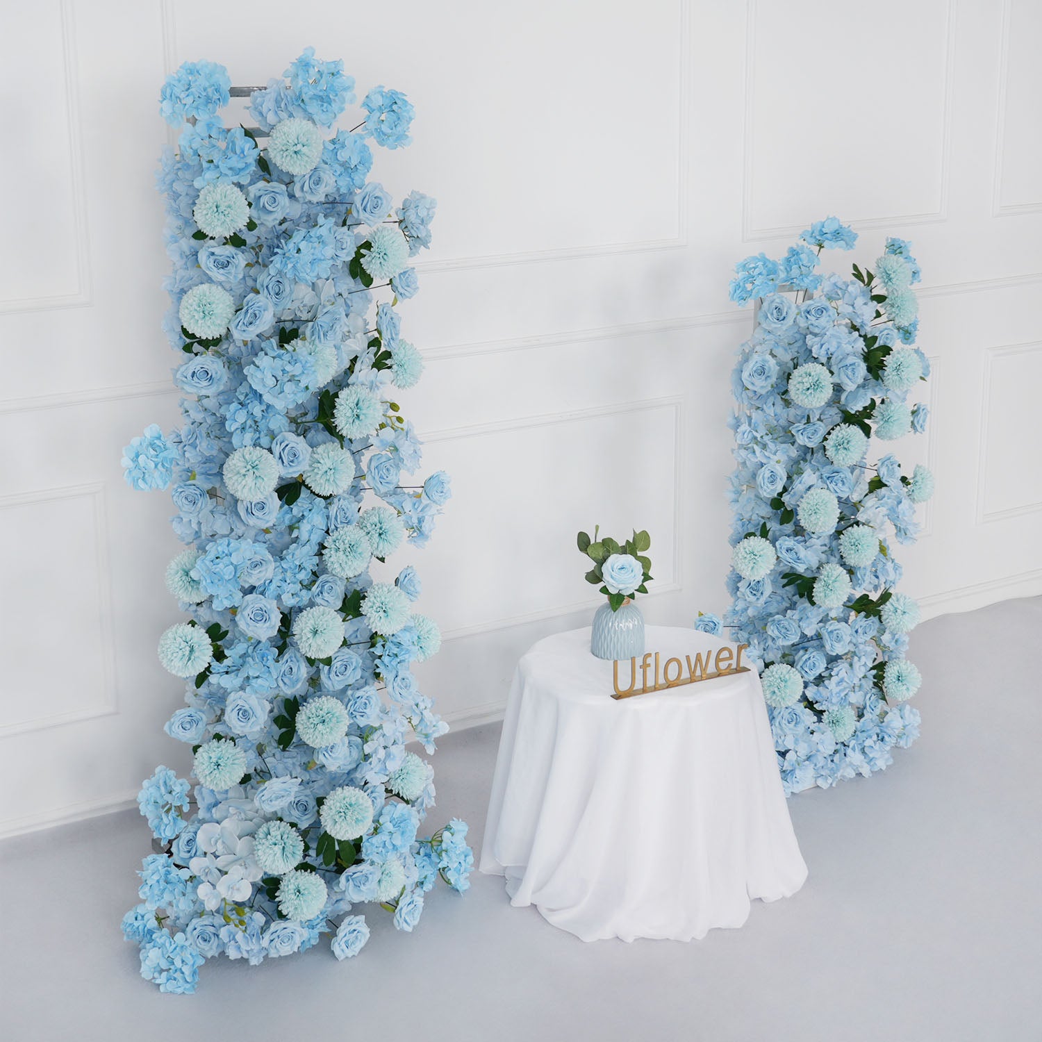 Uflower Blue Rose Orchid Pompoms Wedding Background Arch KT Board Decorative Flower