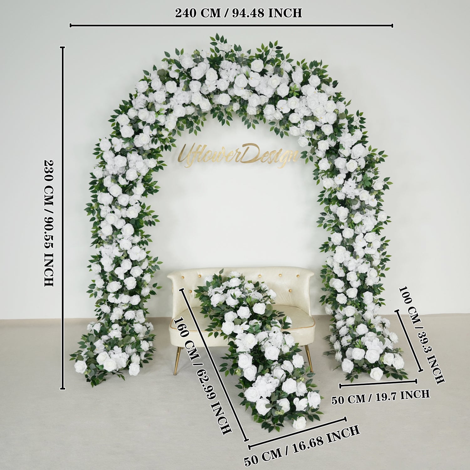 Uflower Green White Rose Willow Leaves Wedding Background Arch Decoration Flower Arrangement