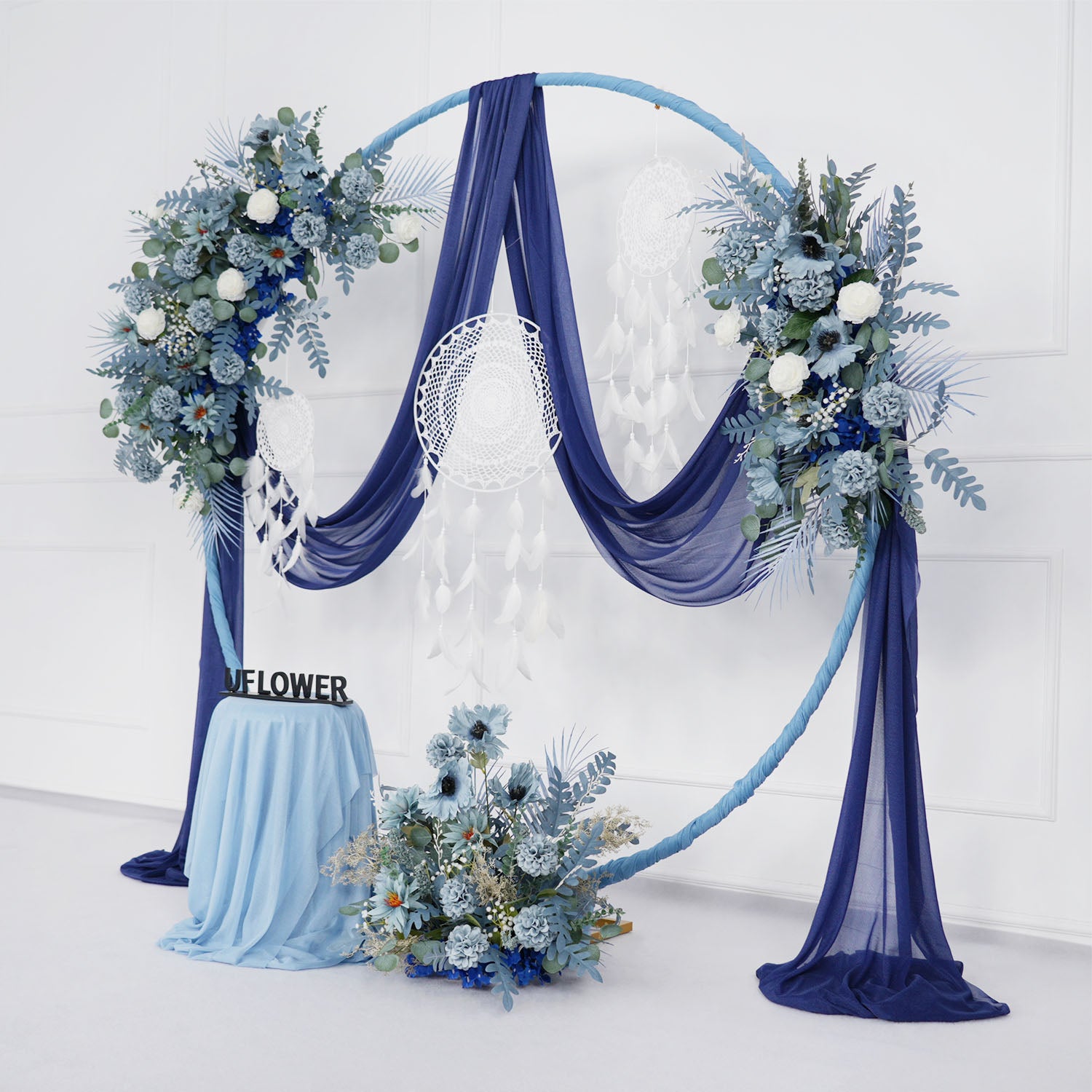 Artificial Grayish Blue Wedding KT Backdrop Flower Row Decor
